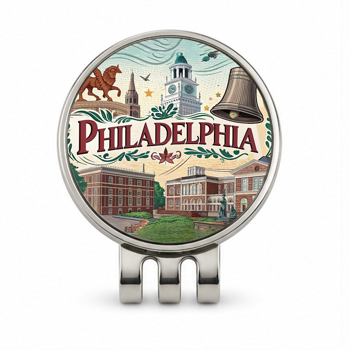 Philadelphia PA Travel City State Stamp Golf Hat Clip with Ball Marker