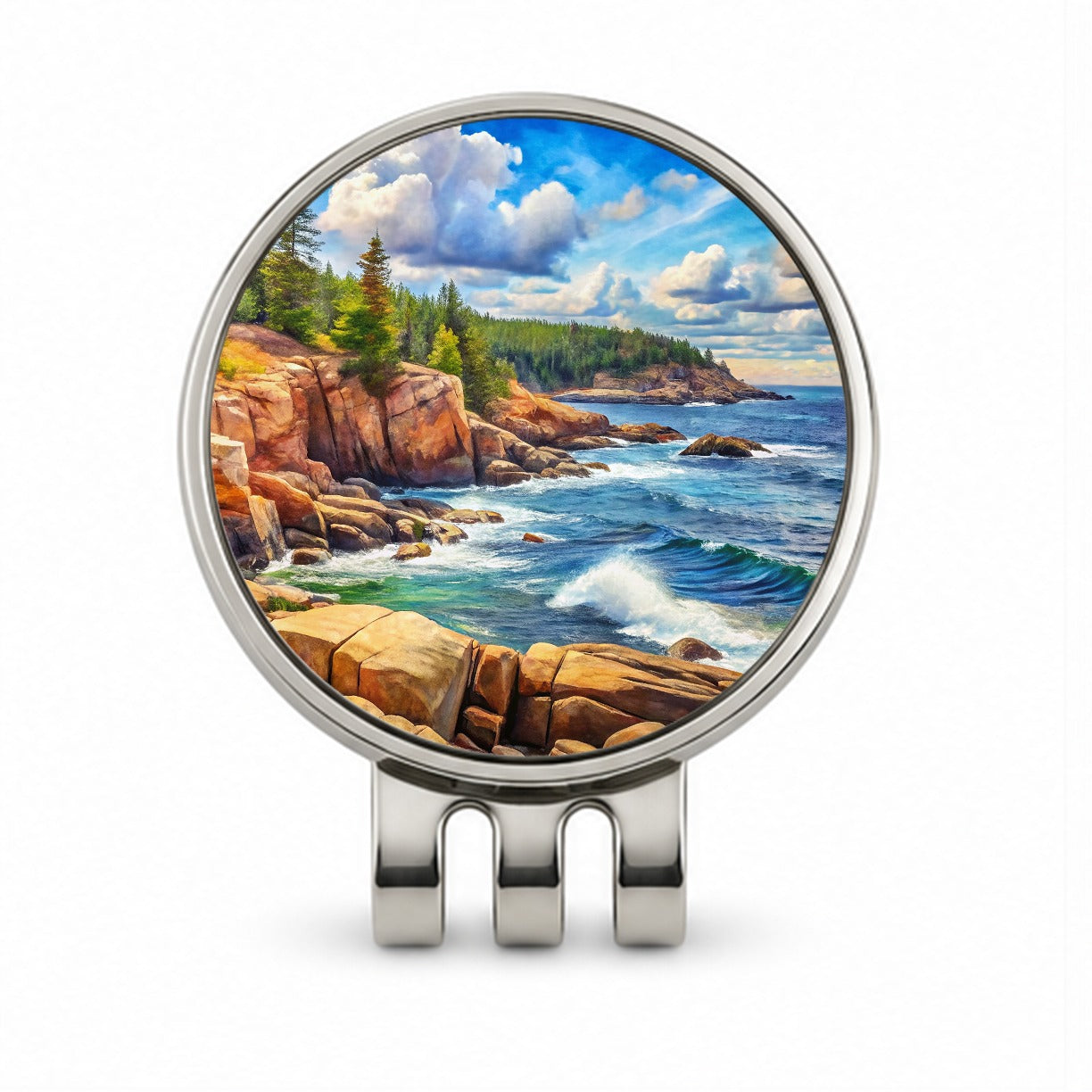 Acadia National Park Maine Watercolor Style Golf Hat Clip with Ball Marker