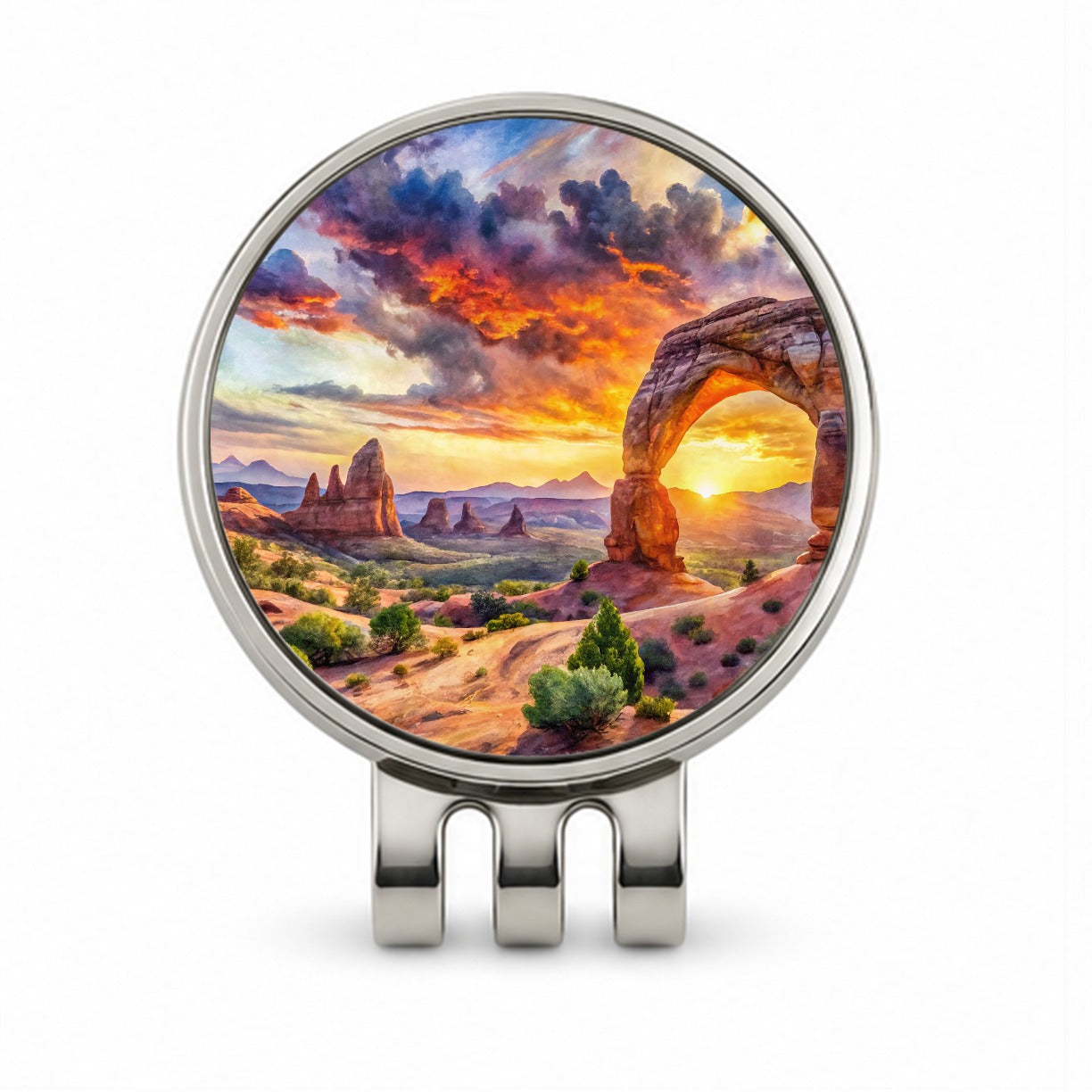 Arches National Park Utah Watercolor Style Golf Hat Clip with Ball Marker