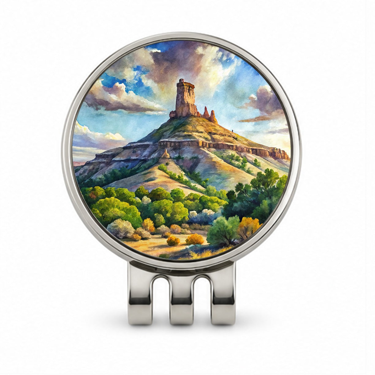 Chimney Rock National Monument Colorado Watercolor Style Golf Hat Clip with Ball Marker
