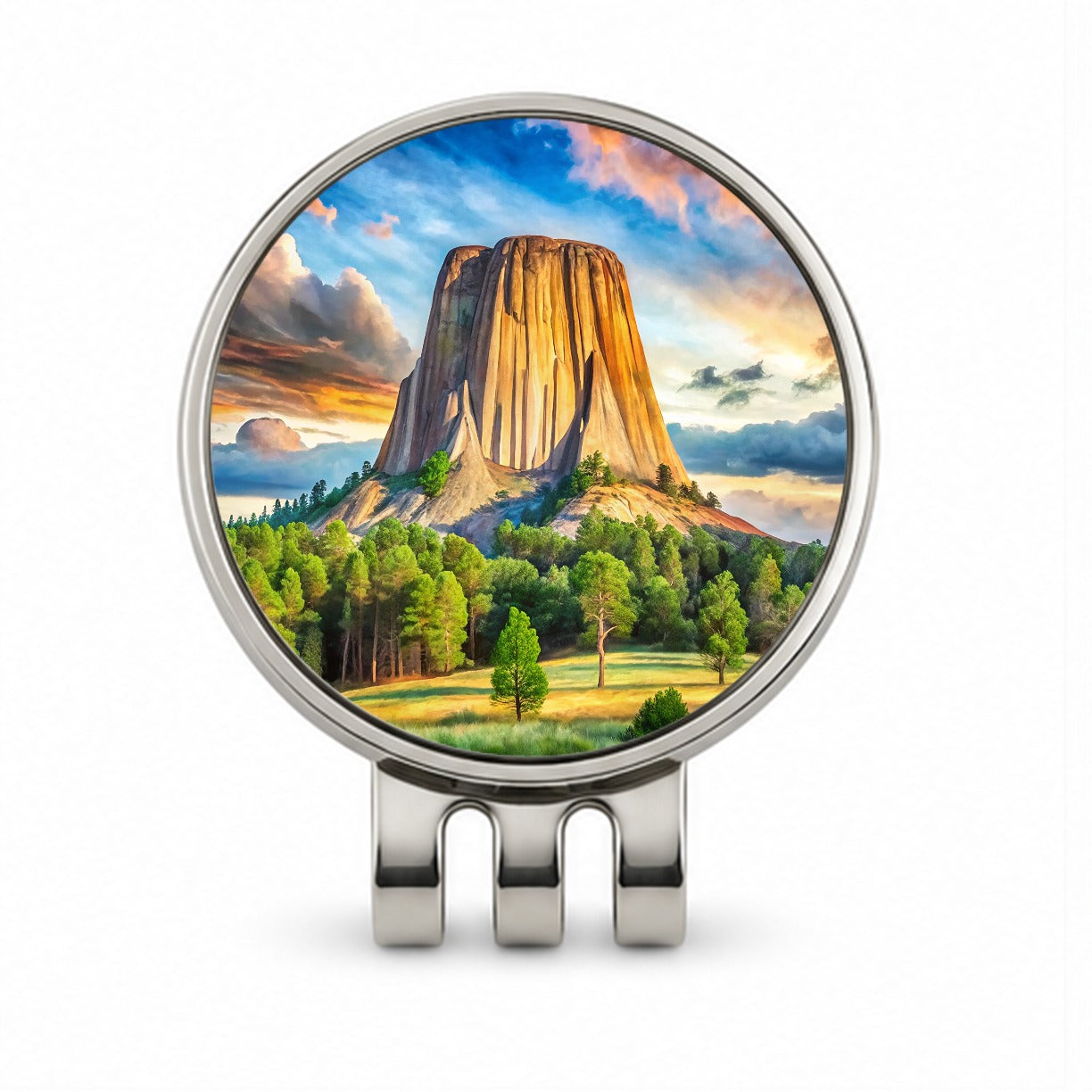 Devils Tower National Monument Wyoming Watercolor Style Golf Hat Clip with Ball Marker