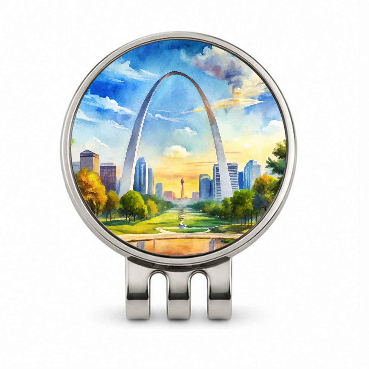 Gateway Arch National Park Missouri Watercolor Style Golf Hat Clip with Ball Marker