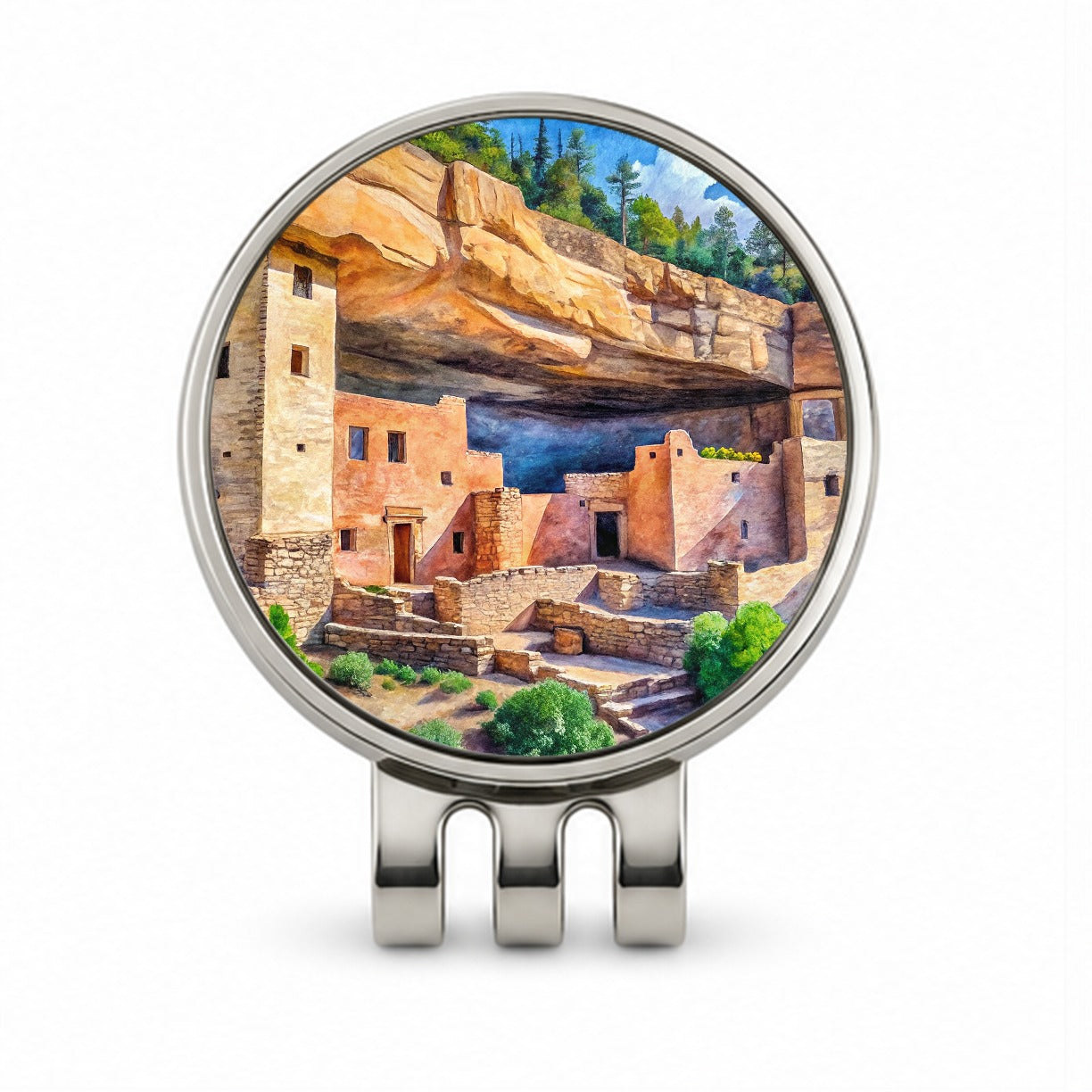 Gila Cliff Dwellings National Monument New Mexico Watercolor Style Golf Hat Clip with Ball Marker