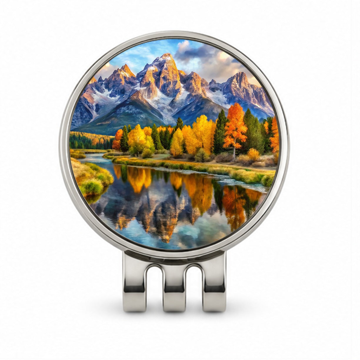 Grand Teton National Park Wyoming Watercolor Style Golf Hat Clip with Ball Marker
