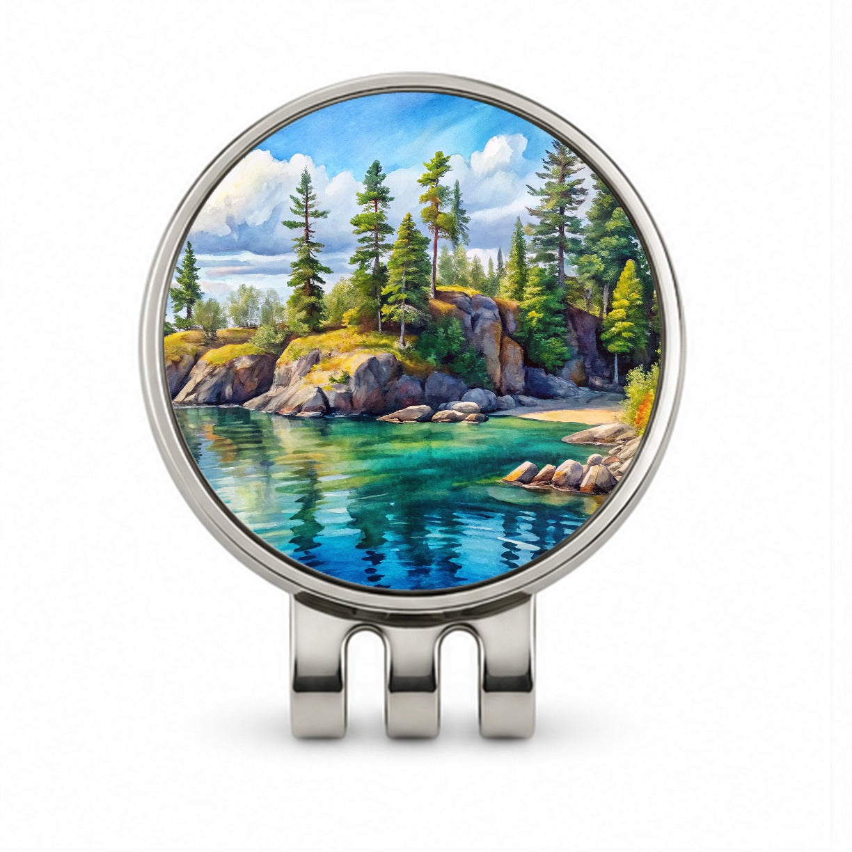 Isle Royale National Park Michigan Watercolor Style Golf Hat Clip with Ball Marker