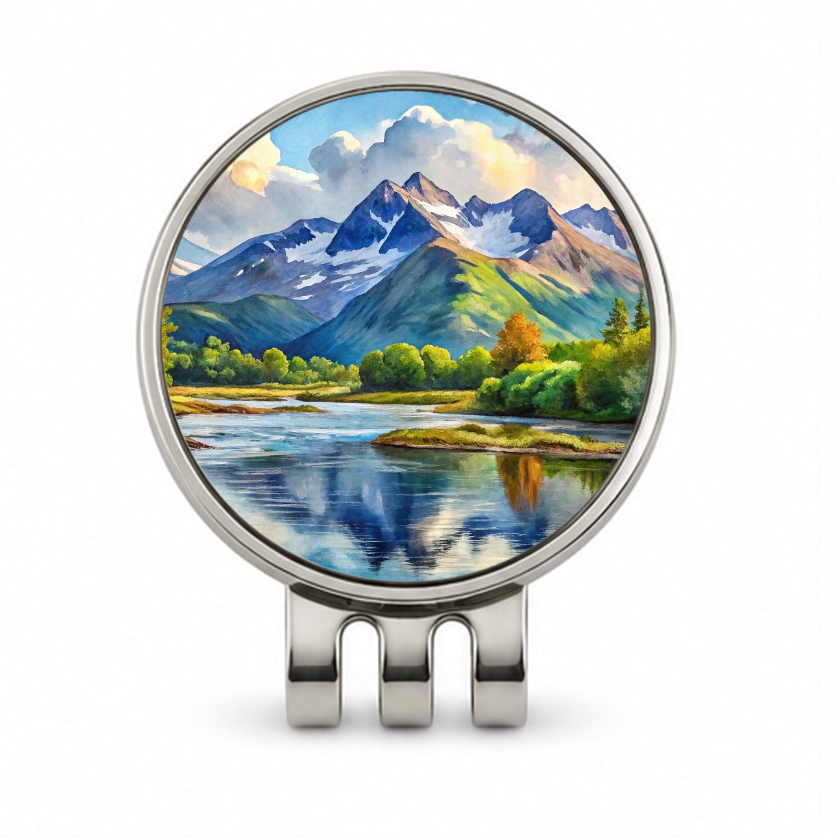Katmai National Park Alaska Watercolor Style Golf Hat Clip with Ball Marker
