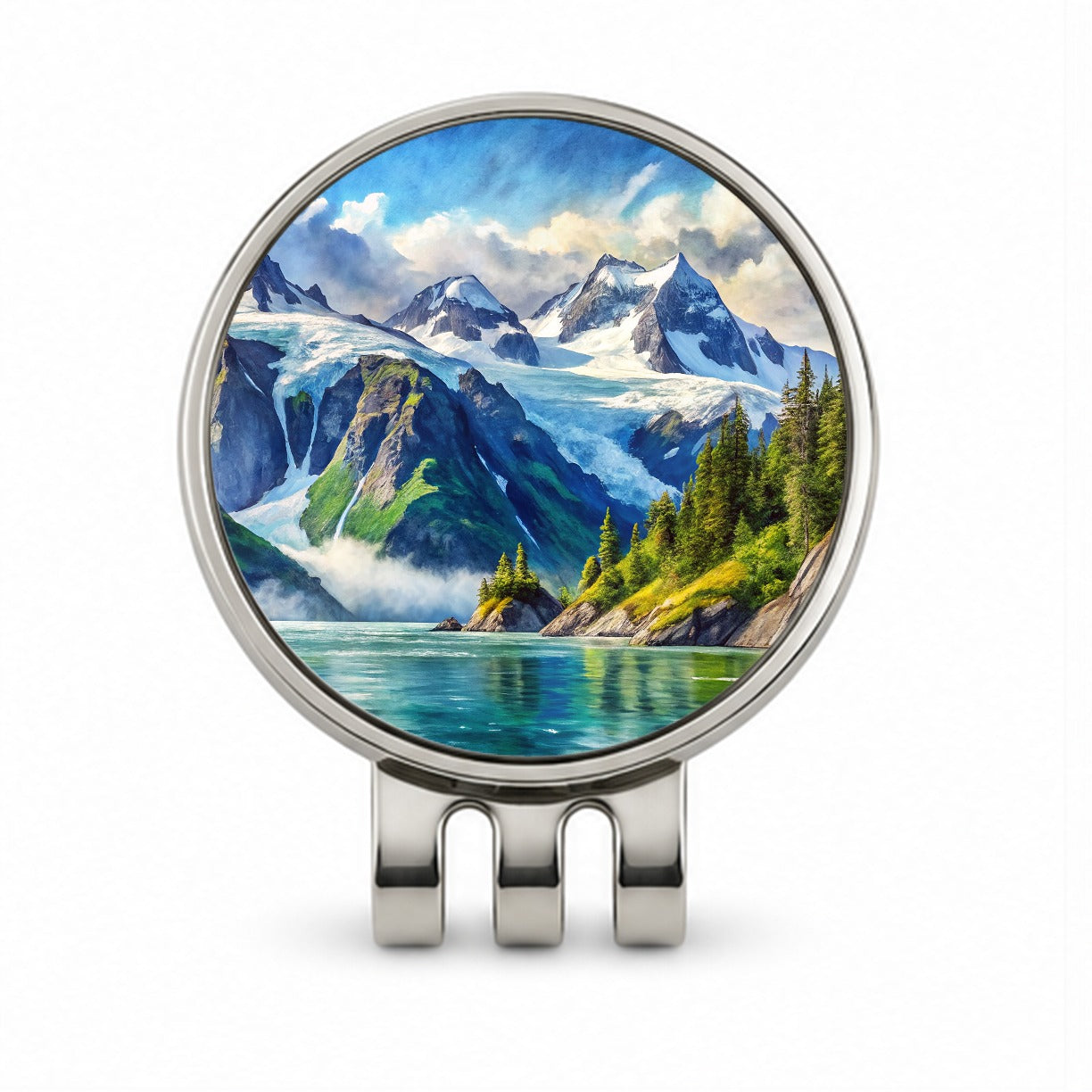Kenai Fjords National Park Alaska Watercolor Style Golf Hat Clip with Ball Marker