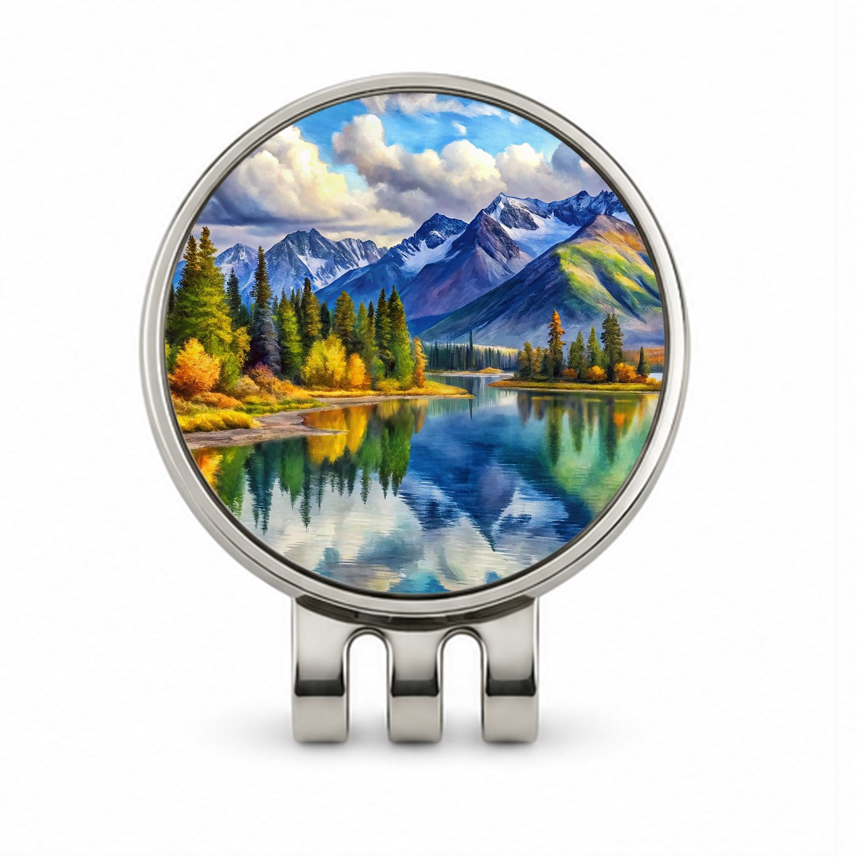 Lake Clark National Park Alaska Watercolor Style Golf Hat Clip with Ball Marker
