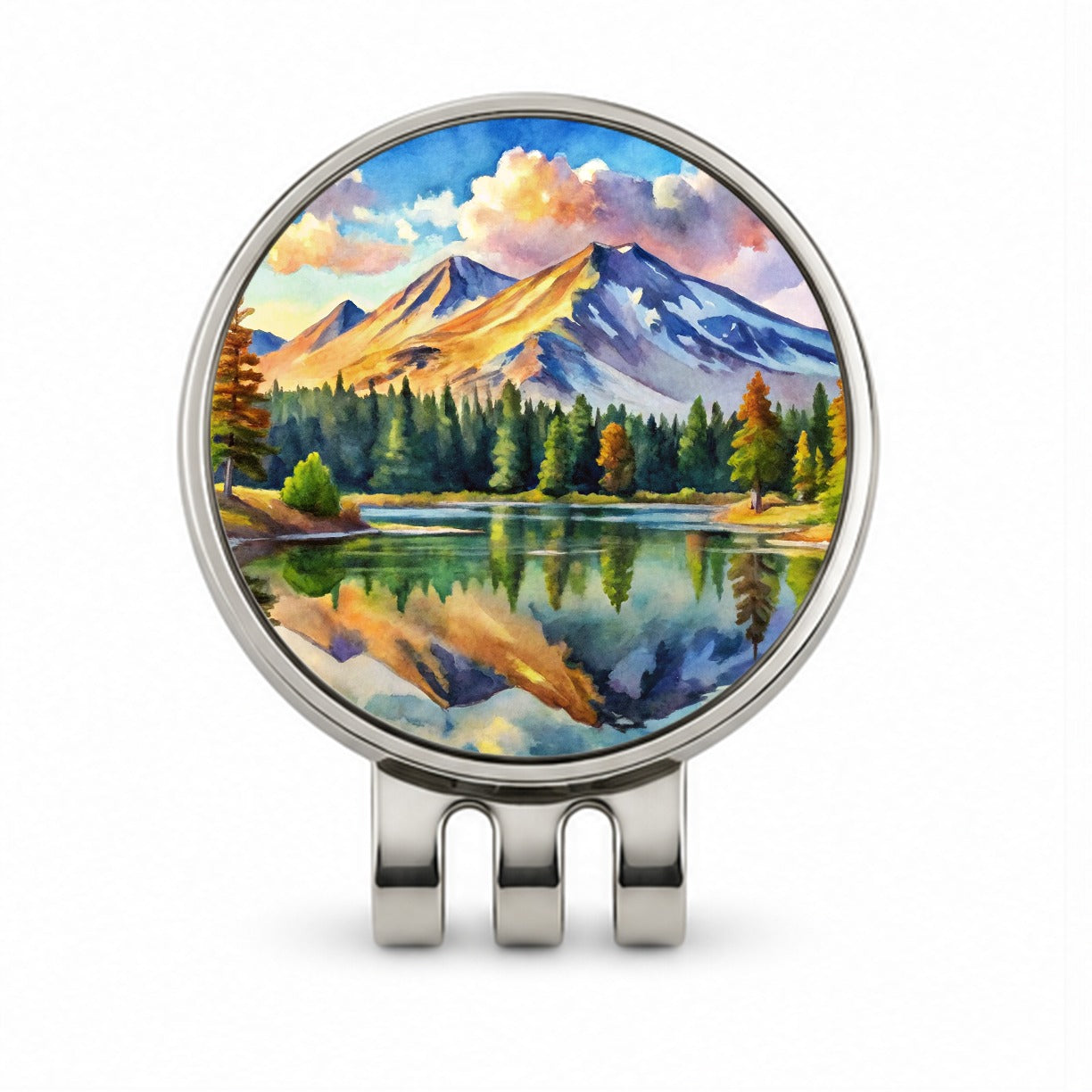 Lassen Volcanic National Park California Watercolor Style Golf Hat Clip with Ball Marker