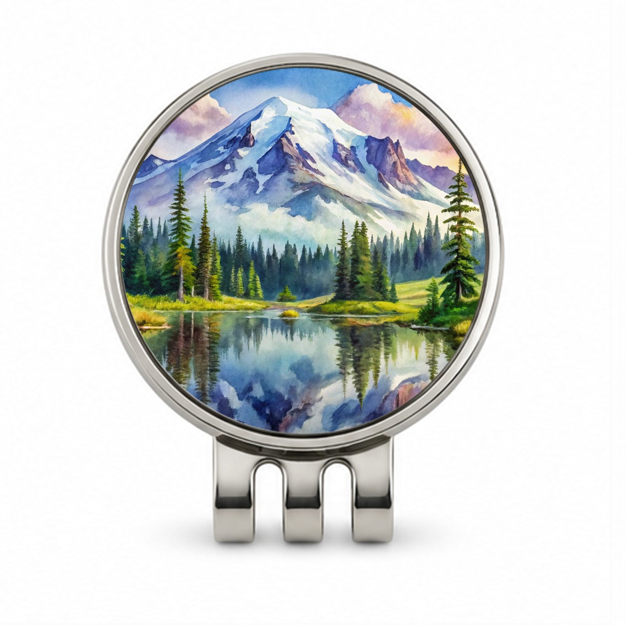 Mount Rainier National Park Washington Watercolor Style Golf Hat Clip with Ball Marker