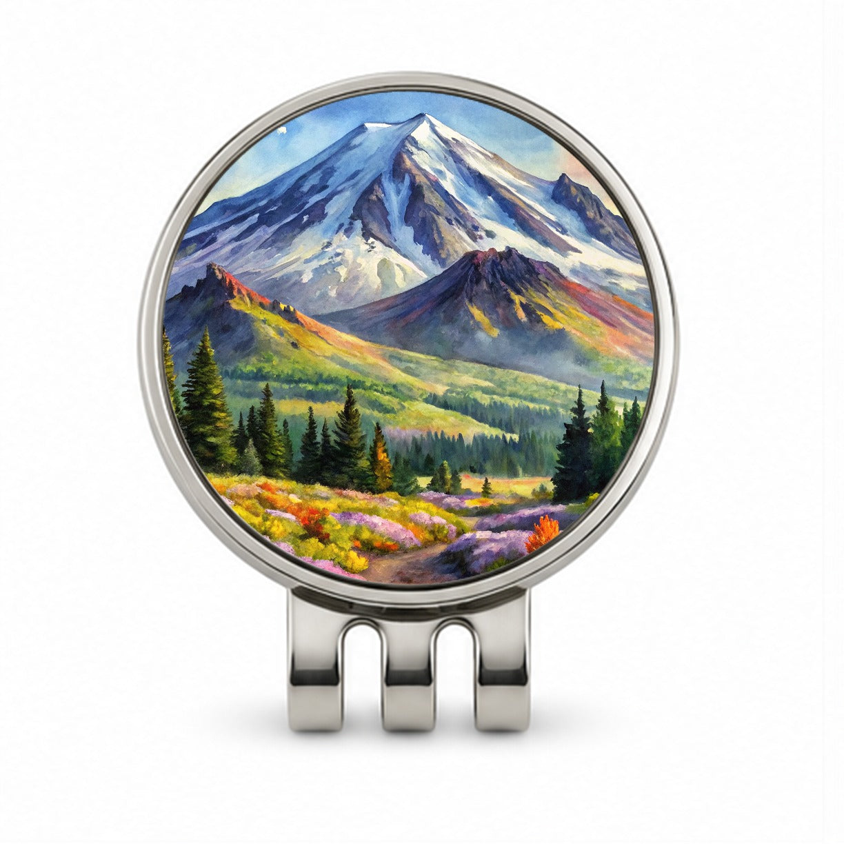 Mount St. Helens Volcanic National Monument Washington Watercolor Style Golf Hat Clip with Ball Marker