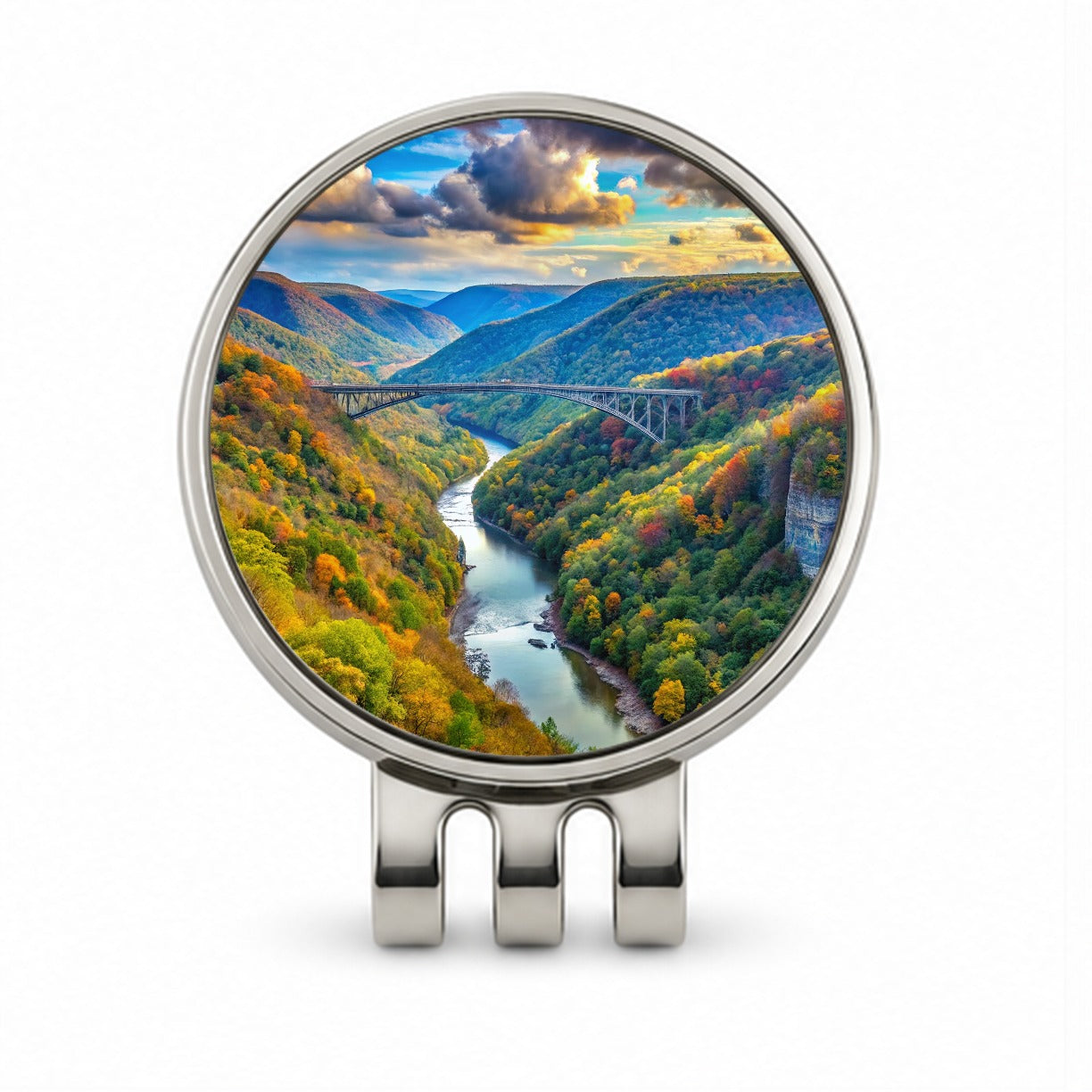 New River Gorge National Park and Preserve West Virginia Watercolor Style Golf Hat Clip with Ball Marker