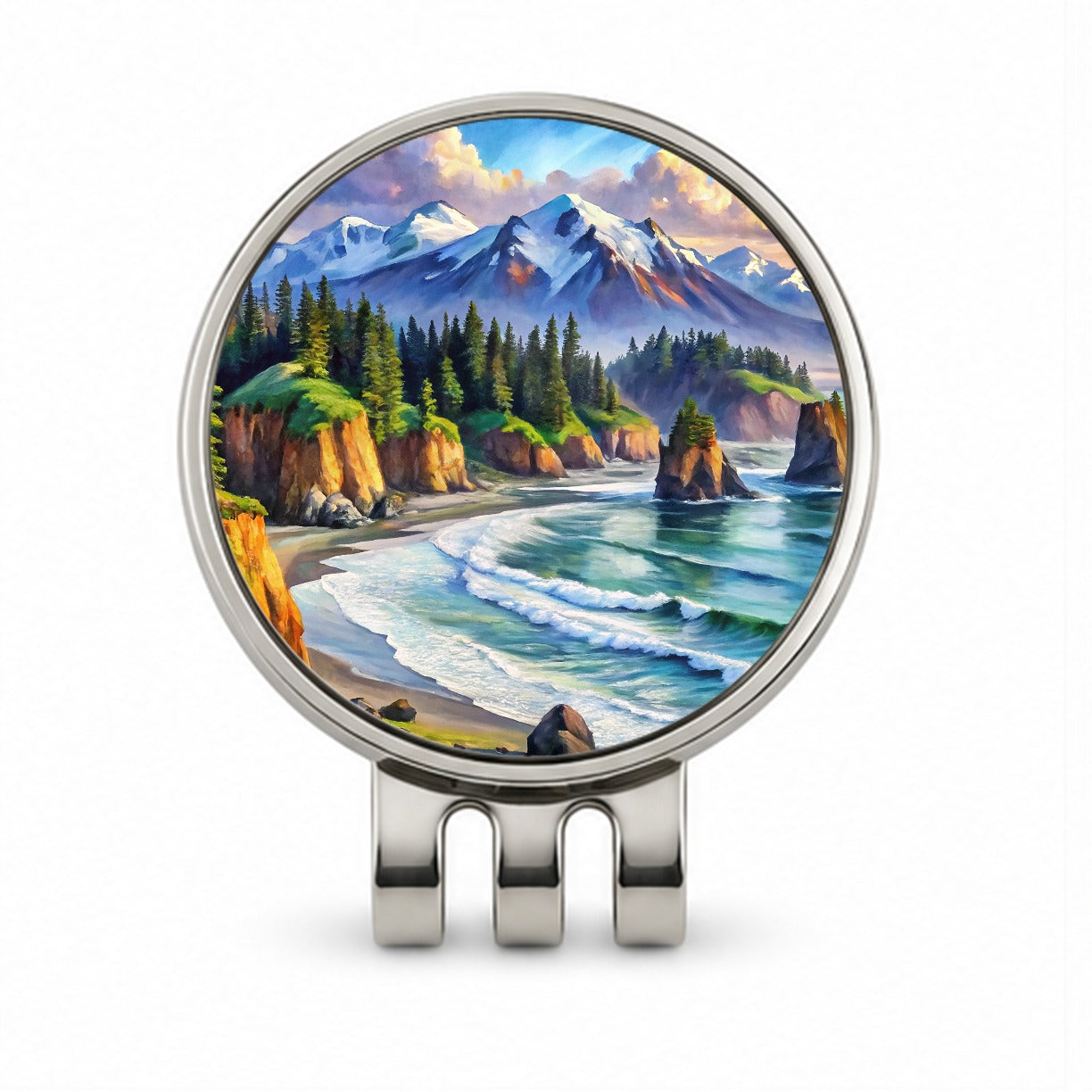 Olympic National Park Washington Watercolor Style Golf Hat Clip with Ball Marker