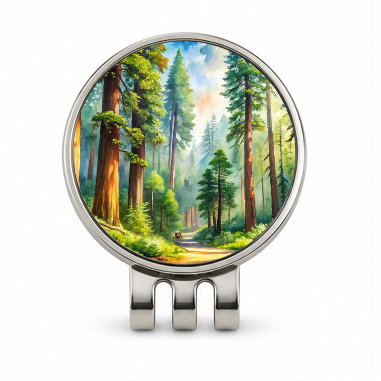 Redwood National Park California Watercolor Style Golf Hat Clip with Ball Marker