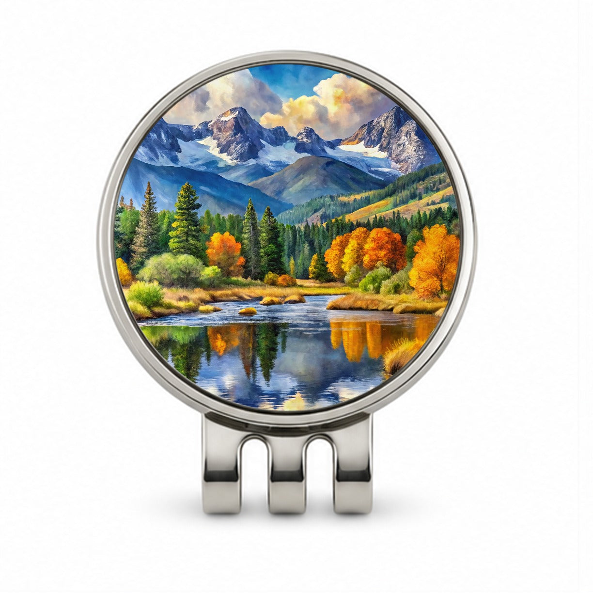Rocky Mountain National Park Colorado Watercolor Style Golf Hat Clip with Ball Marker
