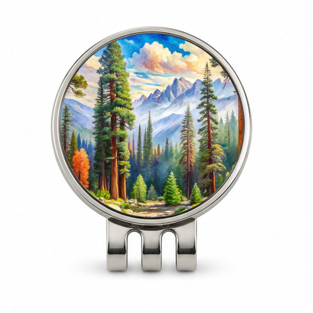Sequoia National Park California Watercolor Style Golf Hat Clip with Ball Marker