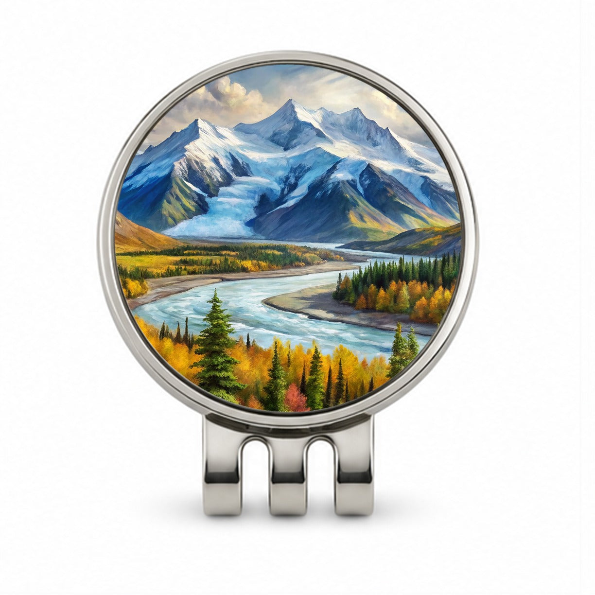 Wrangell - St. Elias National Park Alaska Watercolor Style Golf Hat Clip with Ball Marker