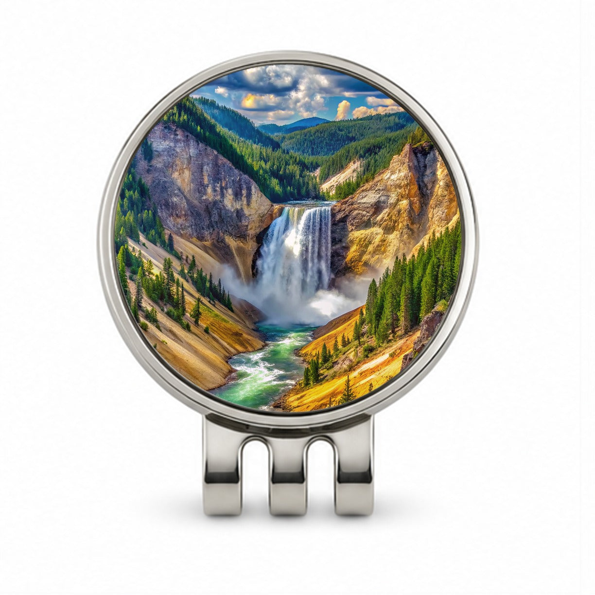 Yellowstone National Park Lower Falls Watercolor Style Golf Hat Clip with Ball Marker