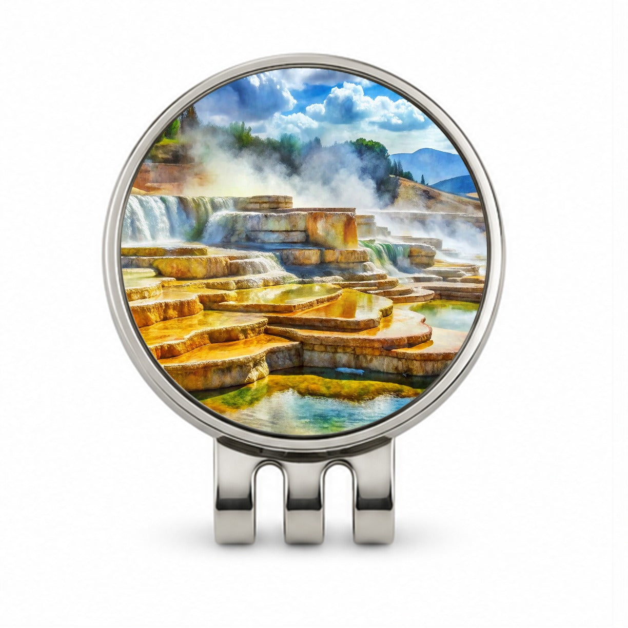 Yellowstone National Park Mammoth Hot Springs Watercolor Style Golf Hat Clip with Ball Marker