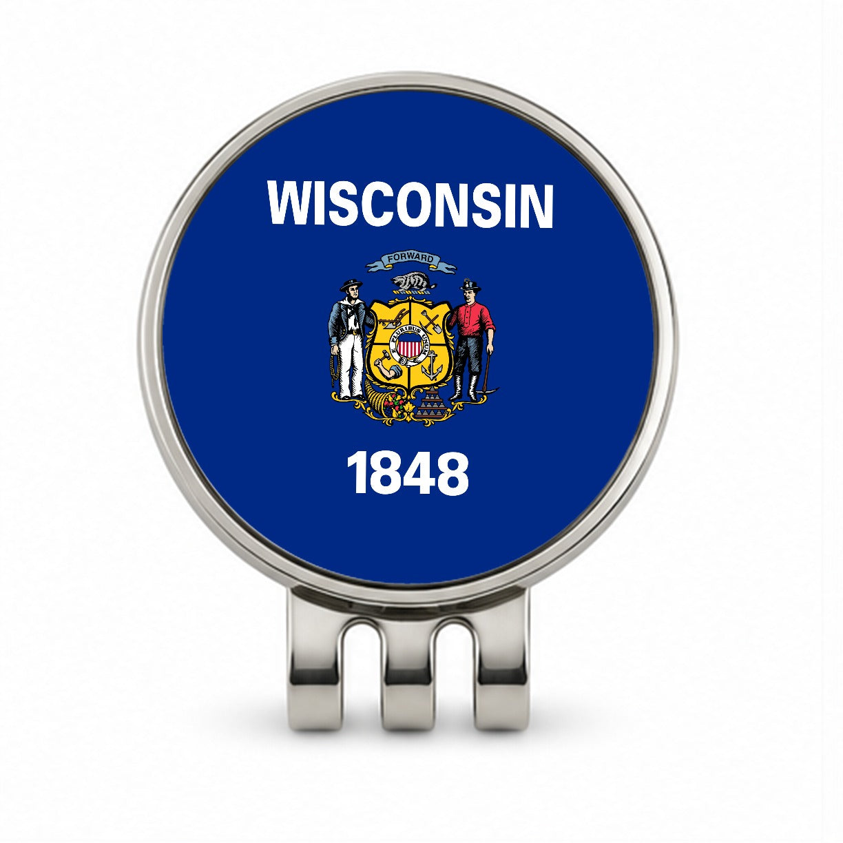 Wisconsin WI State Flag Golf Hat Clip with Ball Marker