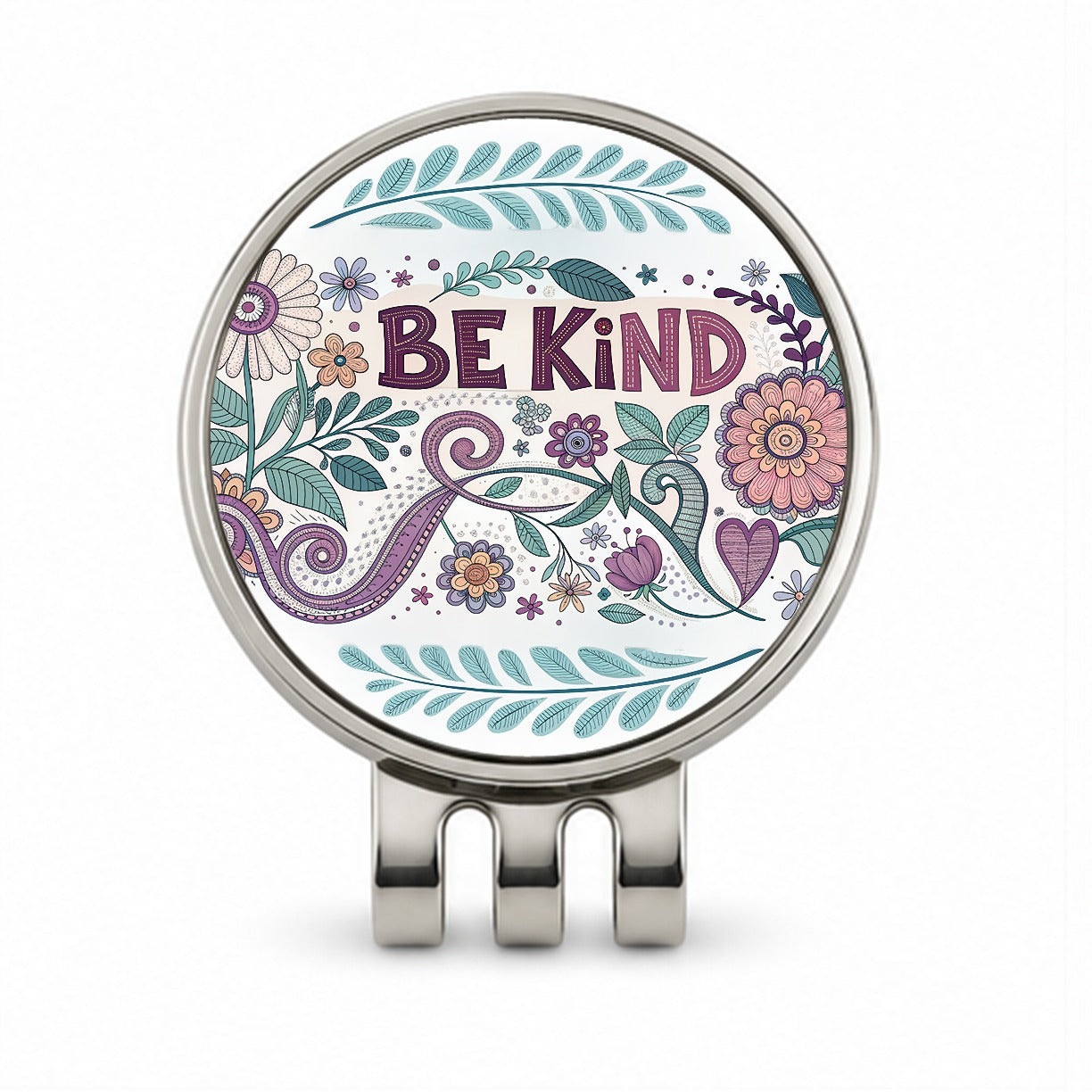 Be Kind Hippie Floral Pattern Golf Hat Clip with Ball Marker