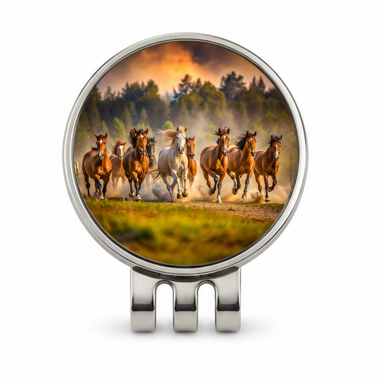 Galloping Horses on the Plain Golf Hat Clip with Ball Marker