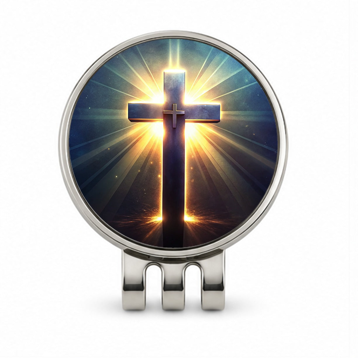 Glowing Religious Cross Golf Hat Clip with Ball Marker