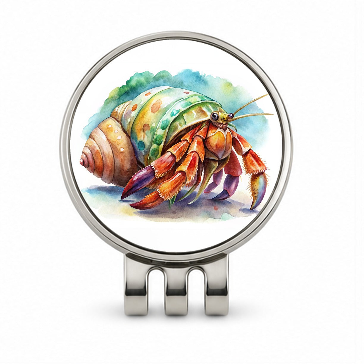 Hermit Crab Watercolor Golf Hat Clip with Ball Marker