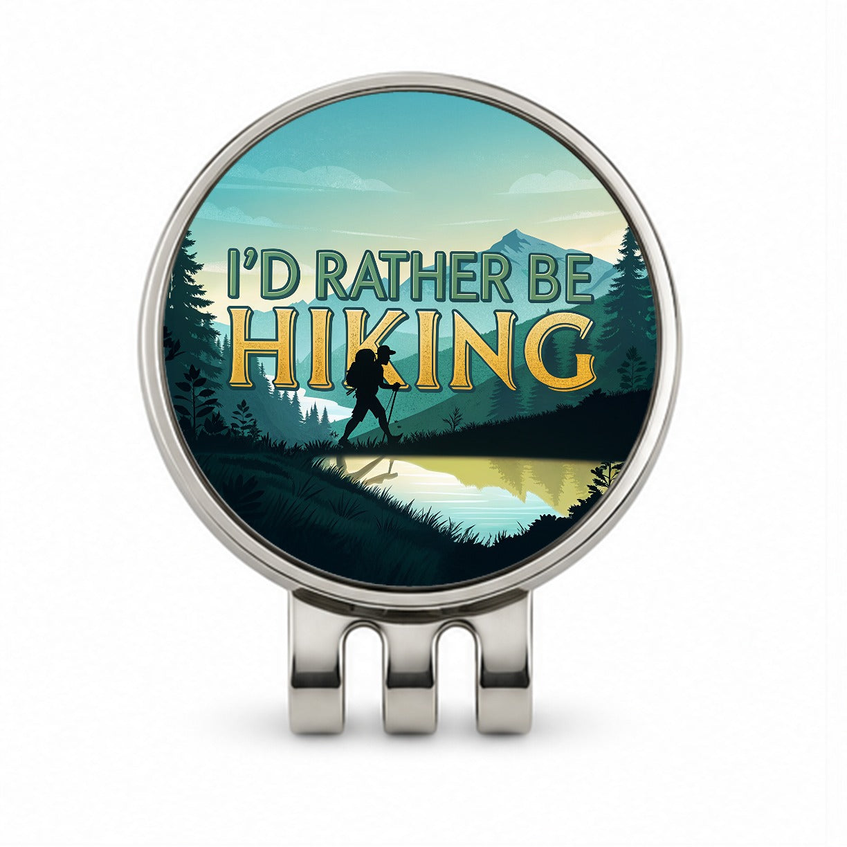 I'd Rather Be Hiking Mountains Golf Hat Clip with Ball Marker