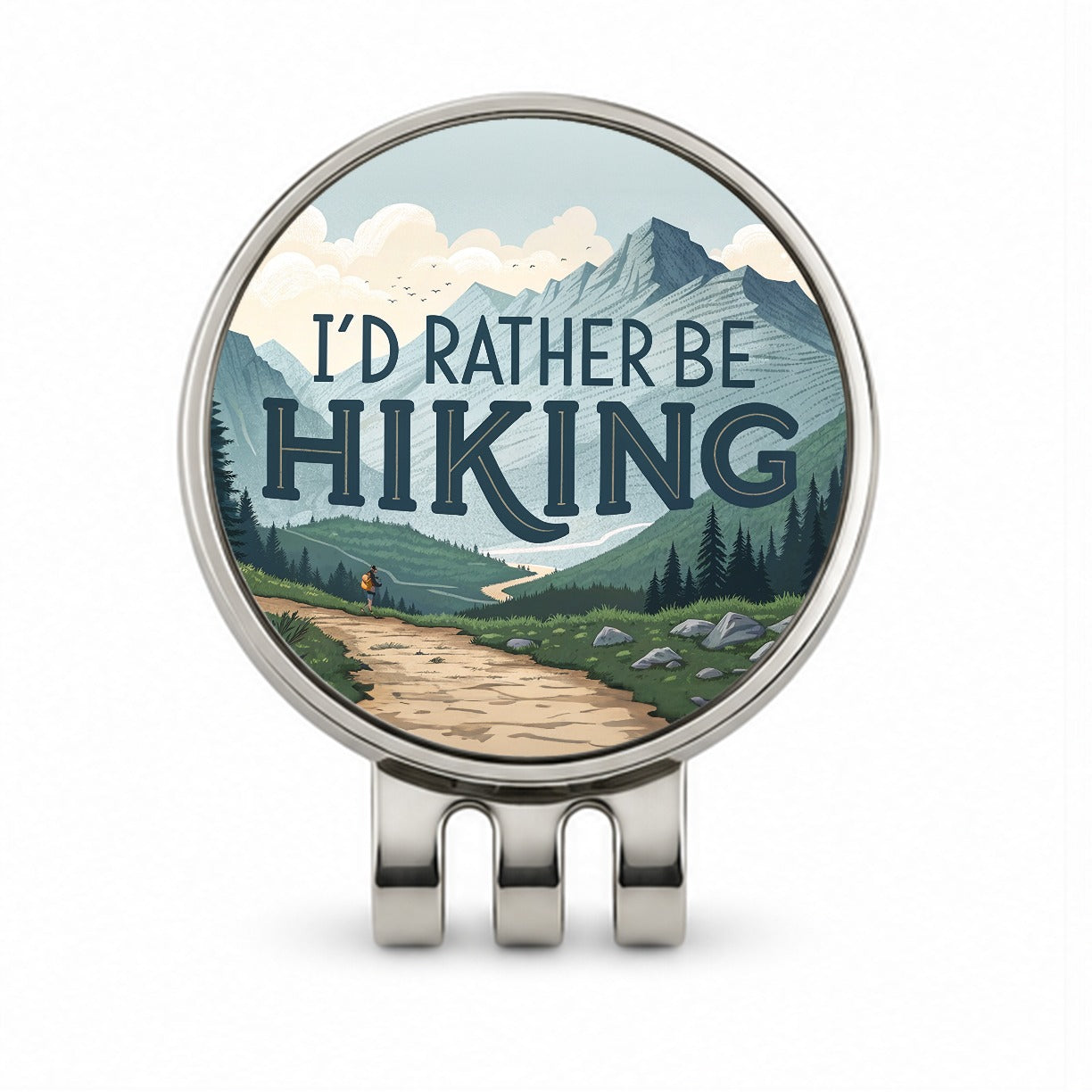 I'd Rather Be Hiking Trails Mountains Golf Hat Clip with Ball Marker