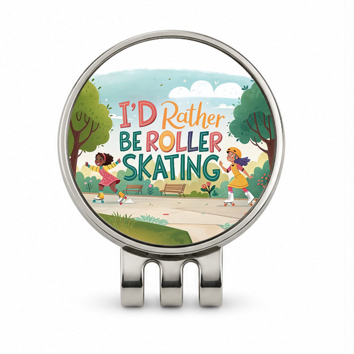 I'd Rather Be Roller Skating Cartoon Golf Hat Clip with Ball Marker