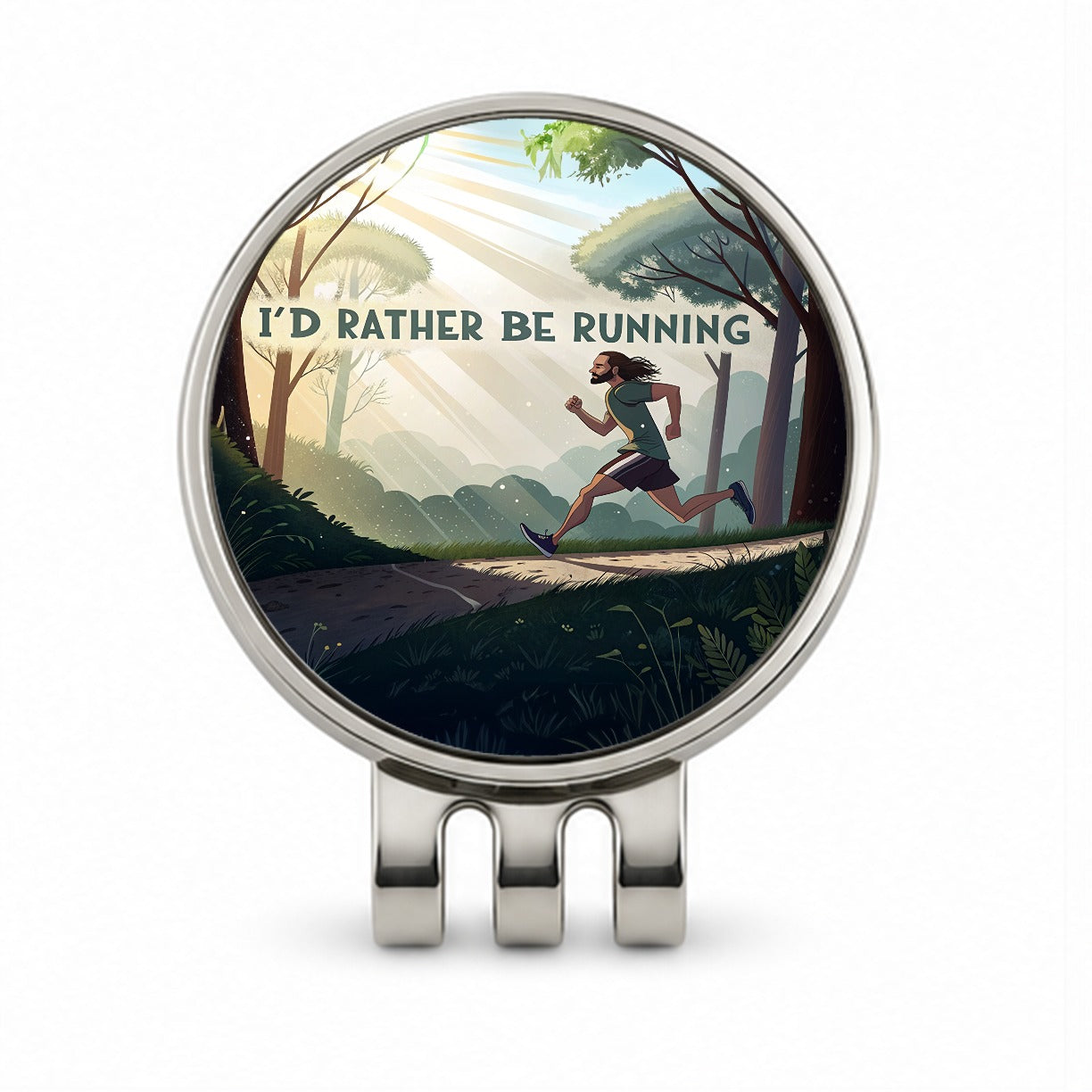 I'd Rather Be Running Man Jogging Golf Hat Clip with Ball Marker