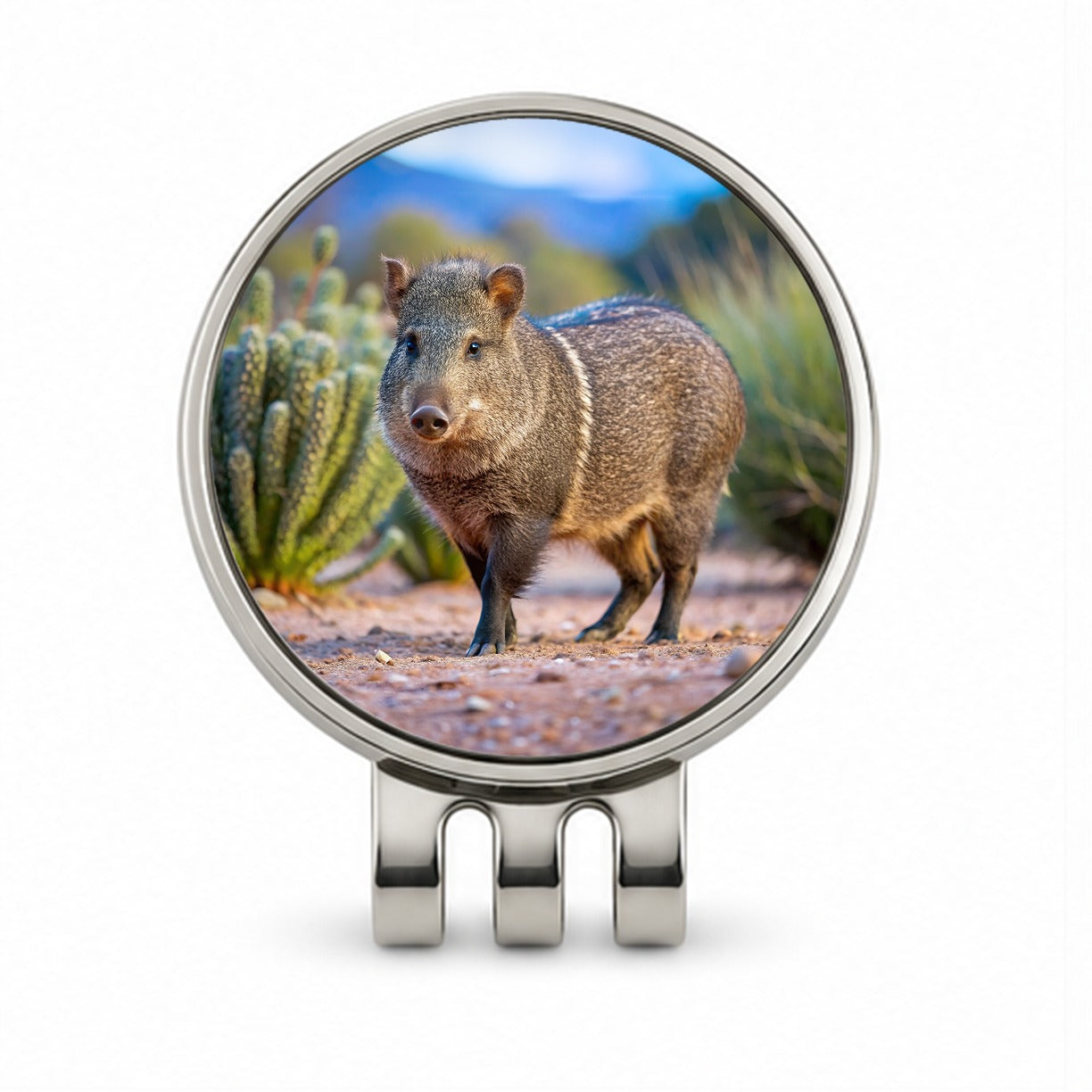 Javelina in Nature Golf Hat Clip with Ball Marker