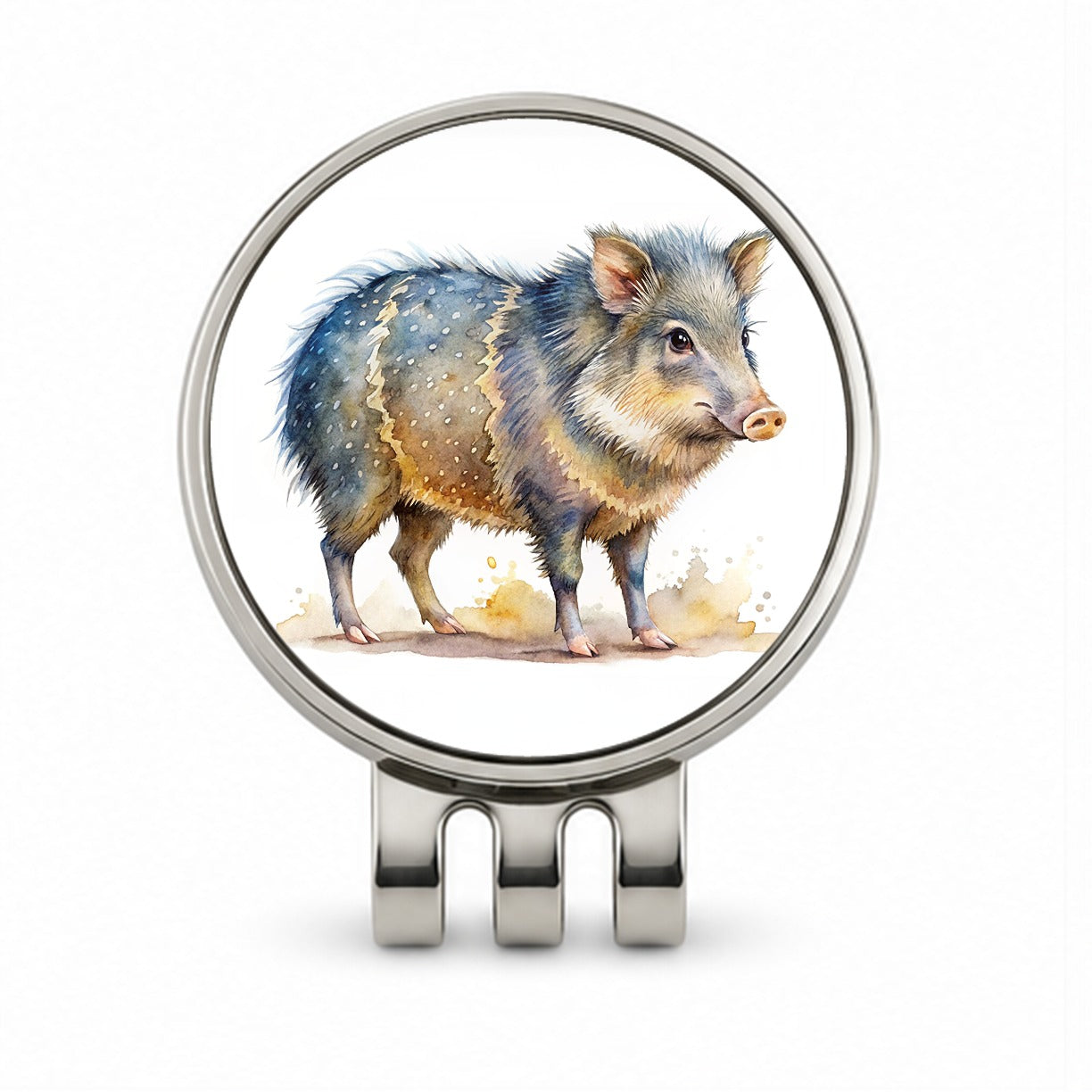 Javelina Watercolor Golf Hat Clip with Ball Marker