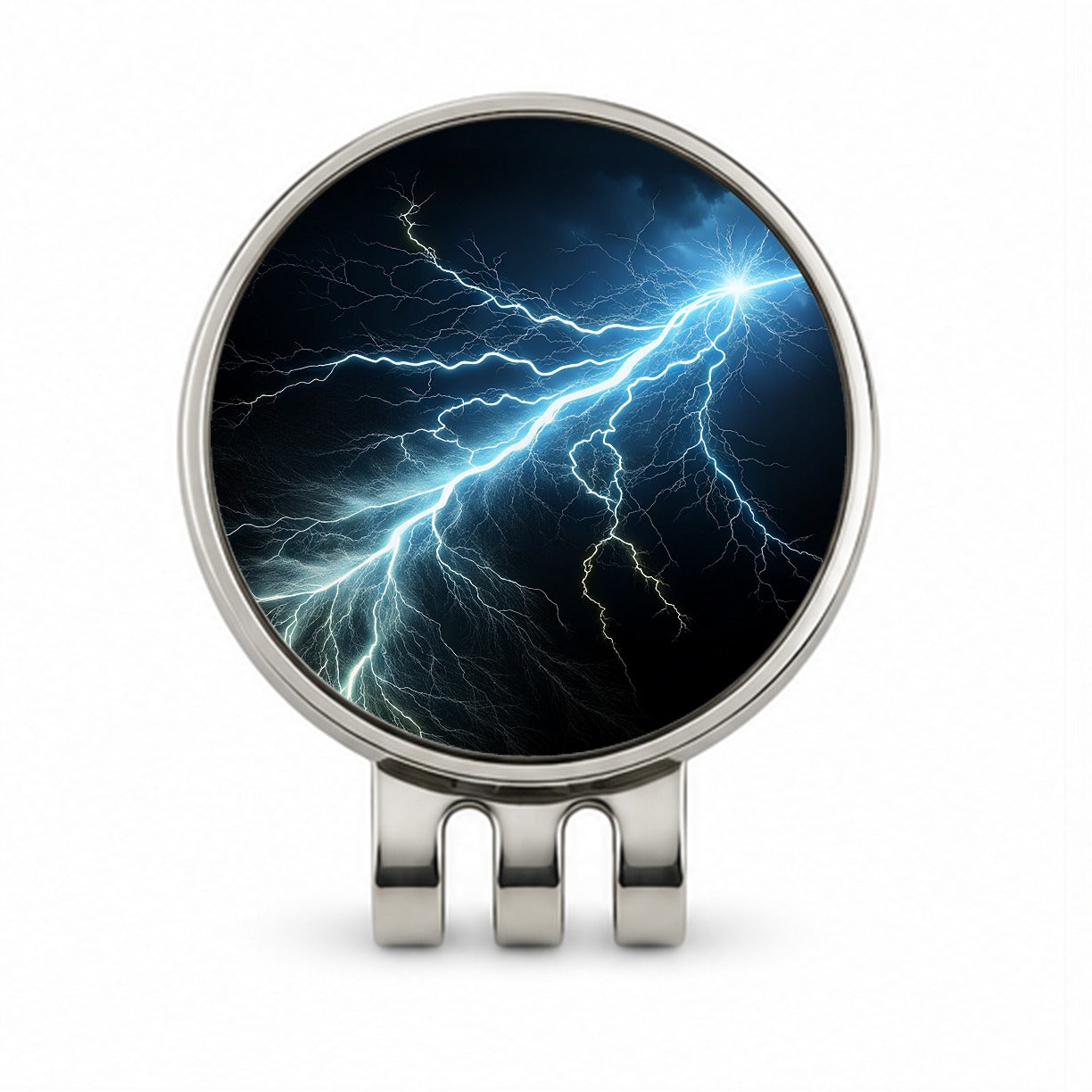 Lightning Bolt Strike at Night Golf Hat Clip with Ball Marker