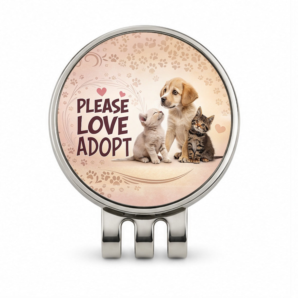 Please Love Adopt Animal Pet Rescue Adoption Golf Hat Clip with Ball Marker