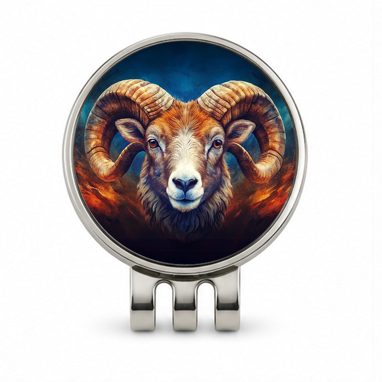 Ram Head Colorful Background Golf Hat Clip with Ball Marker