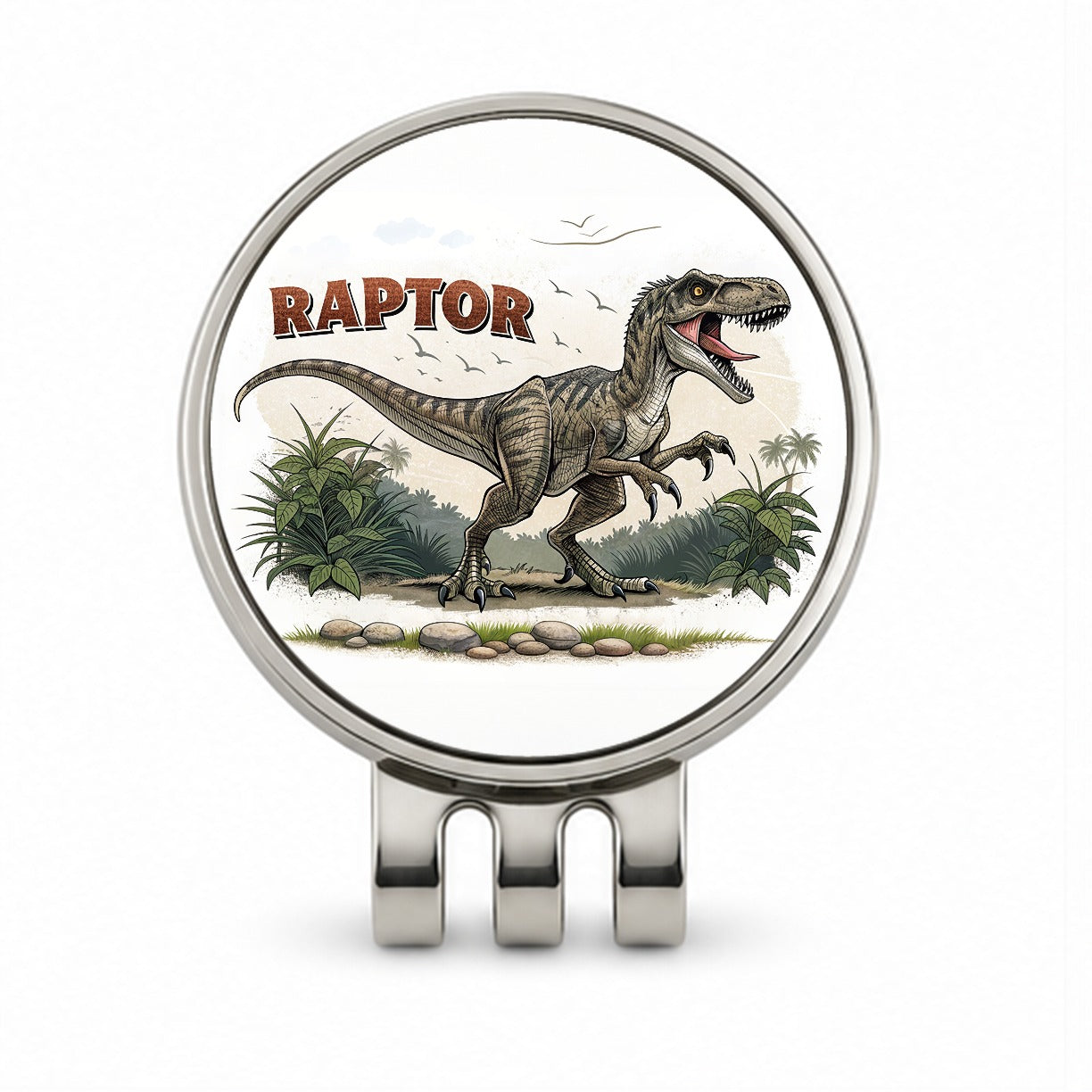 Raptor Dinosaur Cartoon Golf Hat Clip with Ball Marker