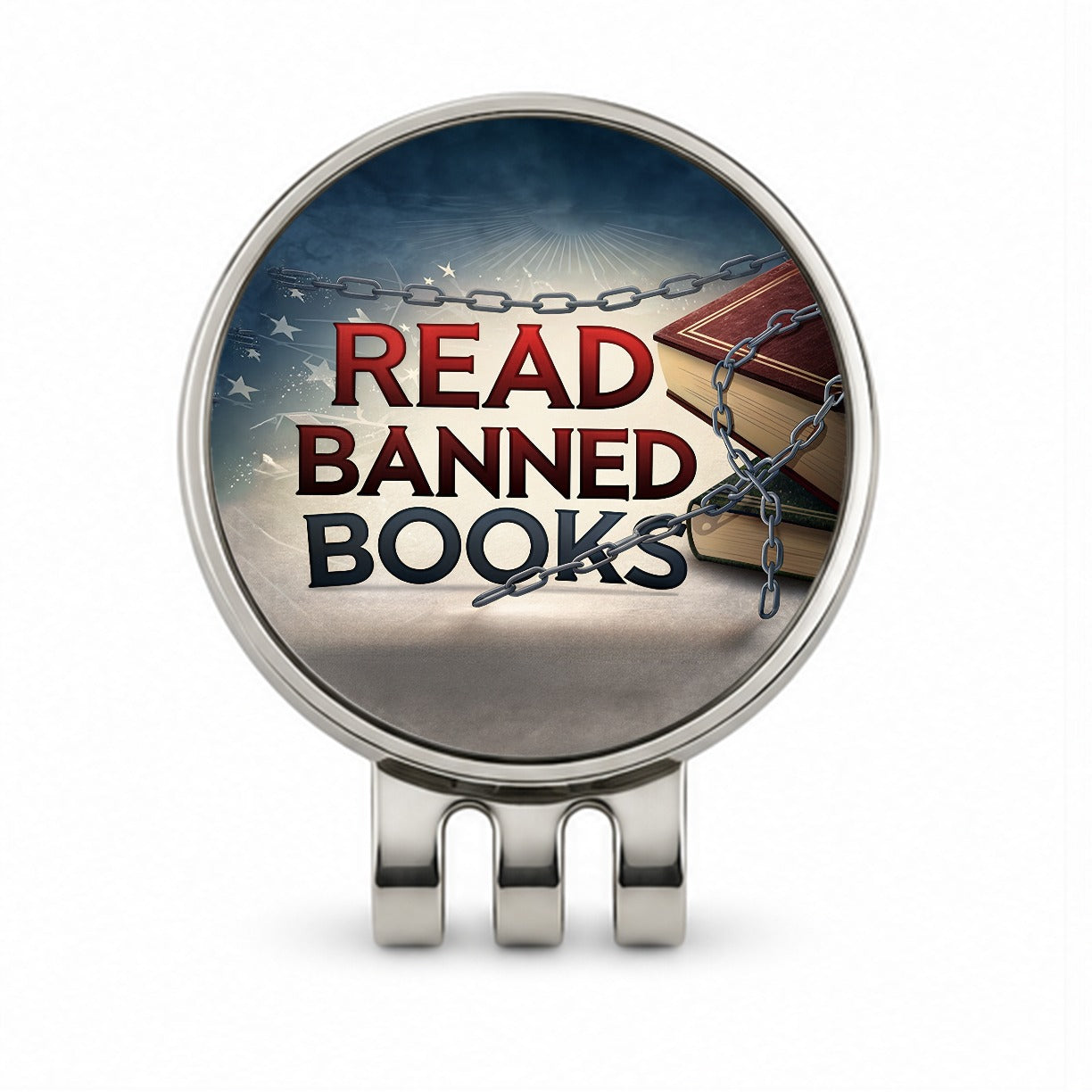 Read Banned Books Chains Golf Hat Clip with Ball Marker