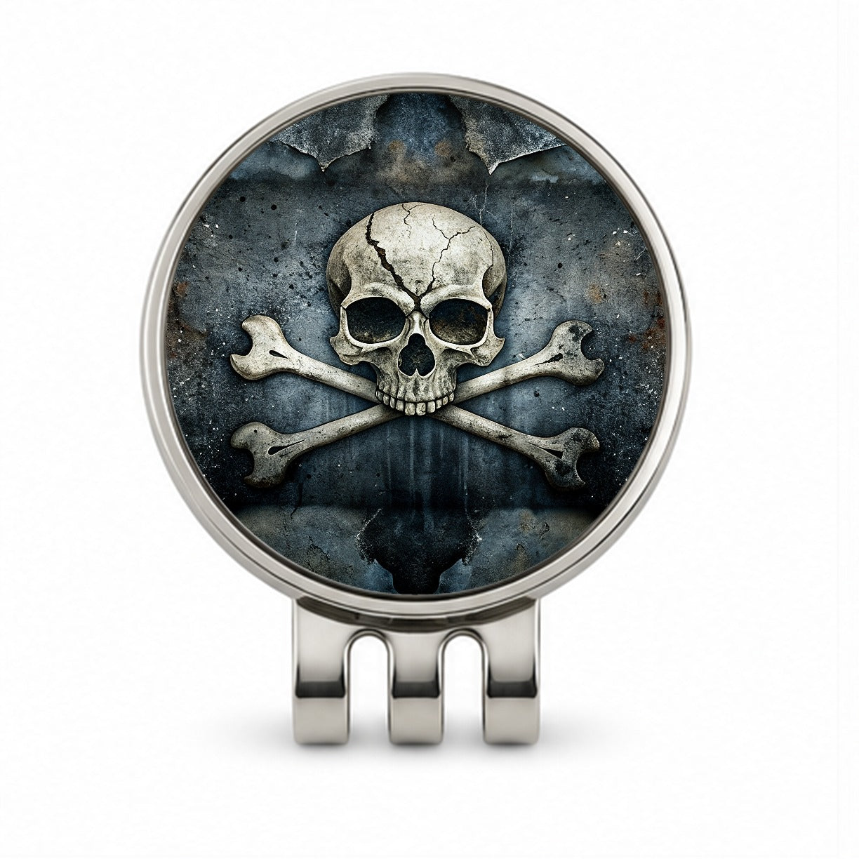 Rustic Skull And Crossbones Pirate Jolly Roger Golf Hat Clip with Ball Marker