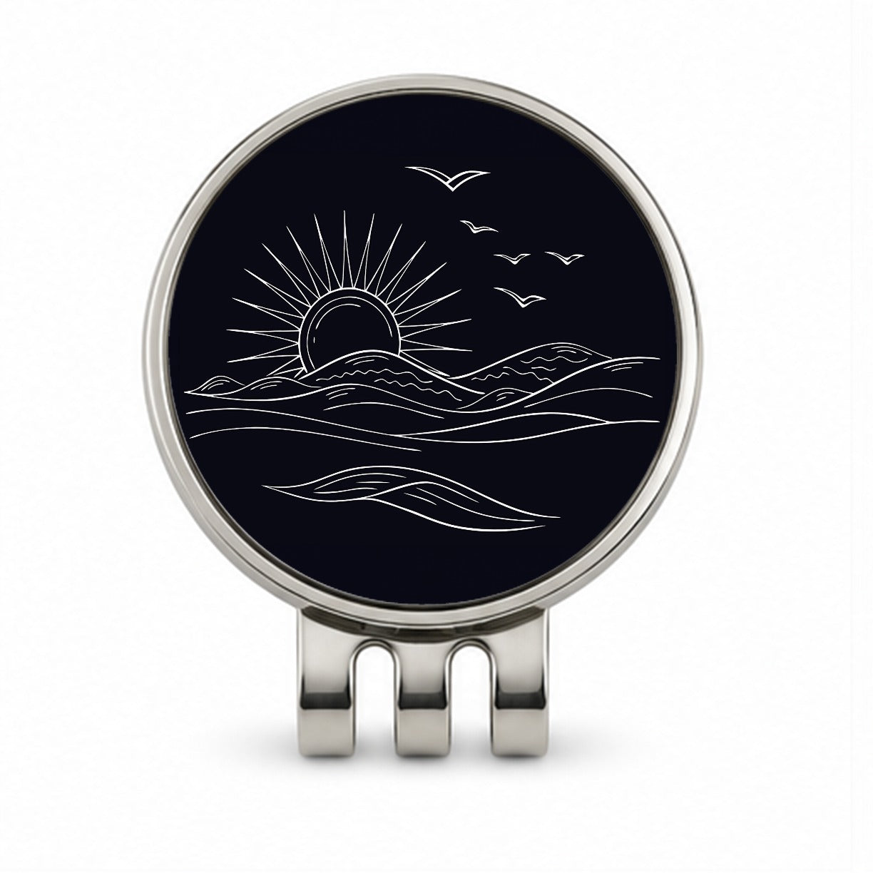 Sunrise And Ocean Wave Outline Illustration Golf Hat Clip with Ball Marker