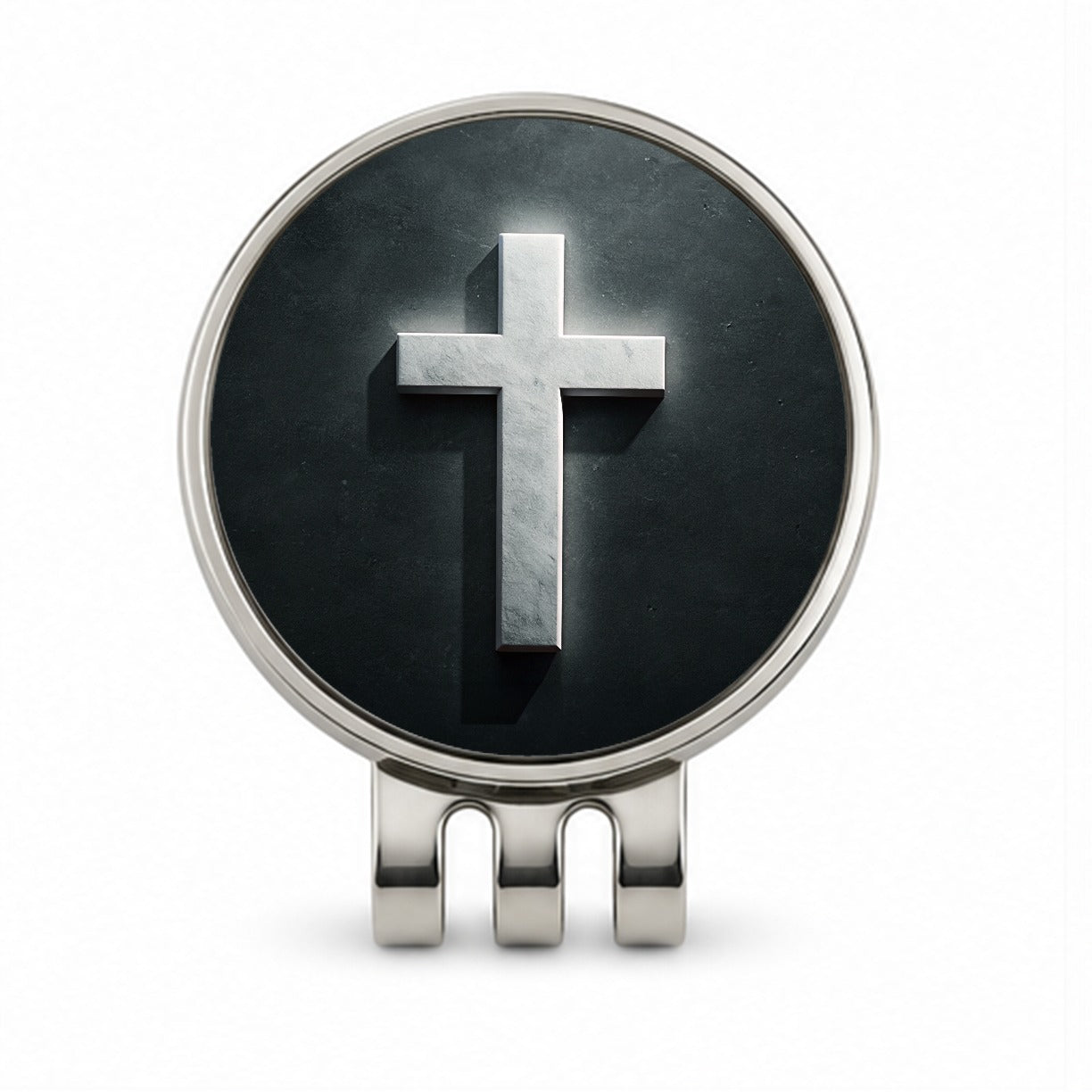 White Cross On Dark Background Religious Golf Hat Clip with Ball Marker
