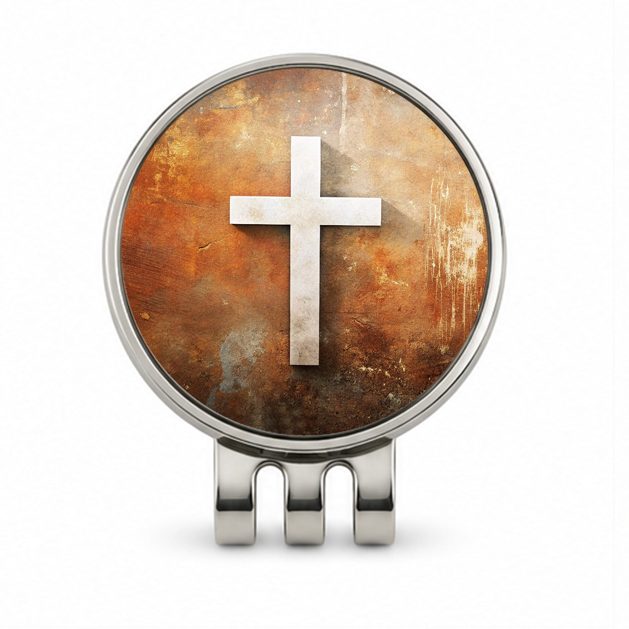 White Cross On Rusty Rustic Background Religious Golf Hat Clip with Ball Marker