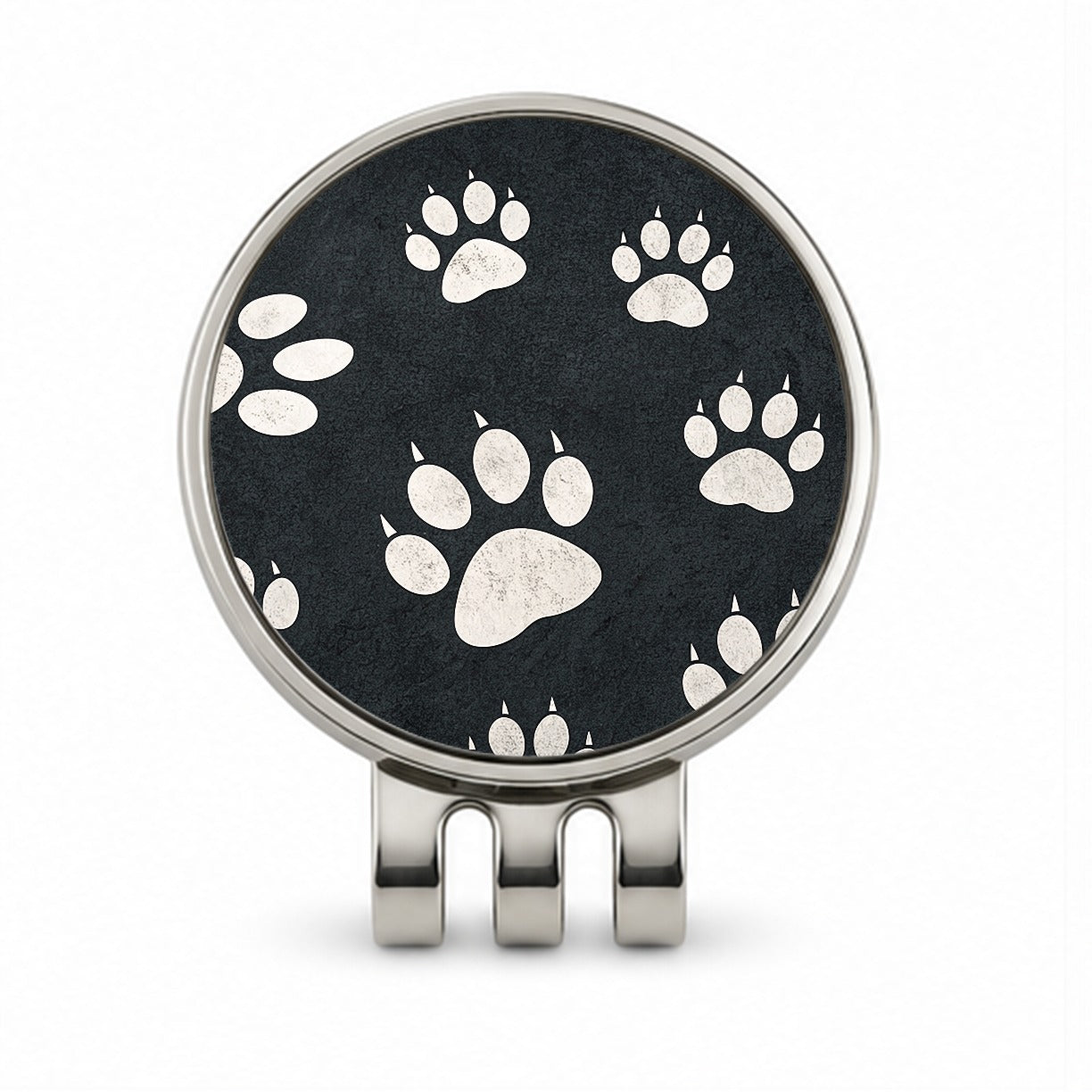 White Paw Prints On Black Pattern Golf Hat Clip with Ball Marker