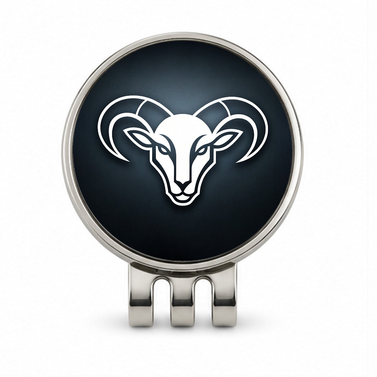White Ram Head Illustration Outline Golf Hat Clip with Ball Marker