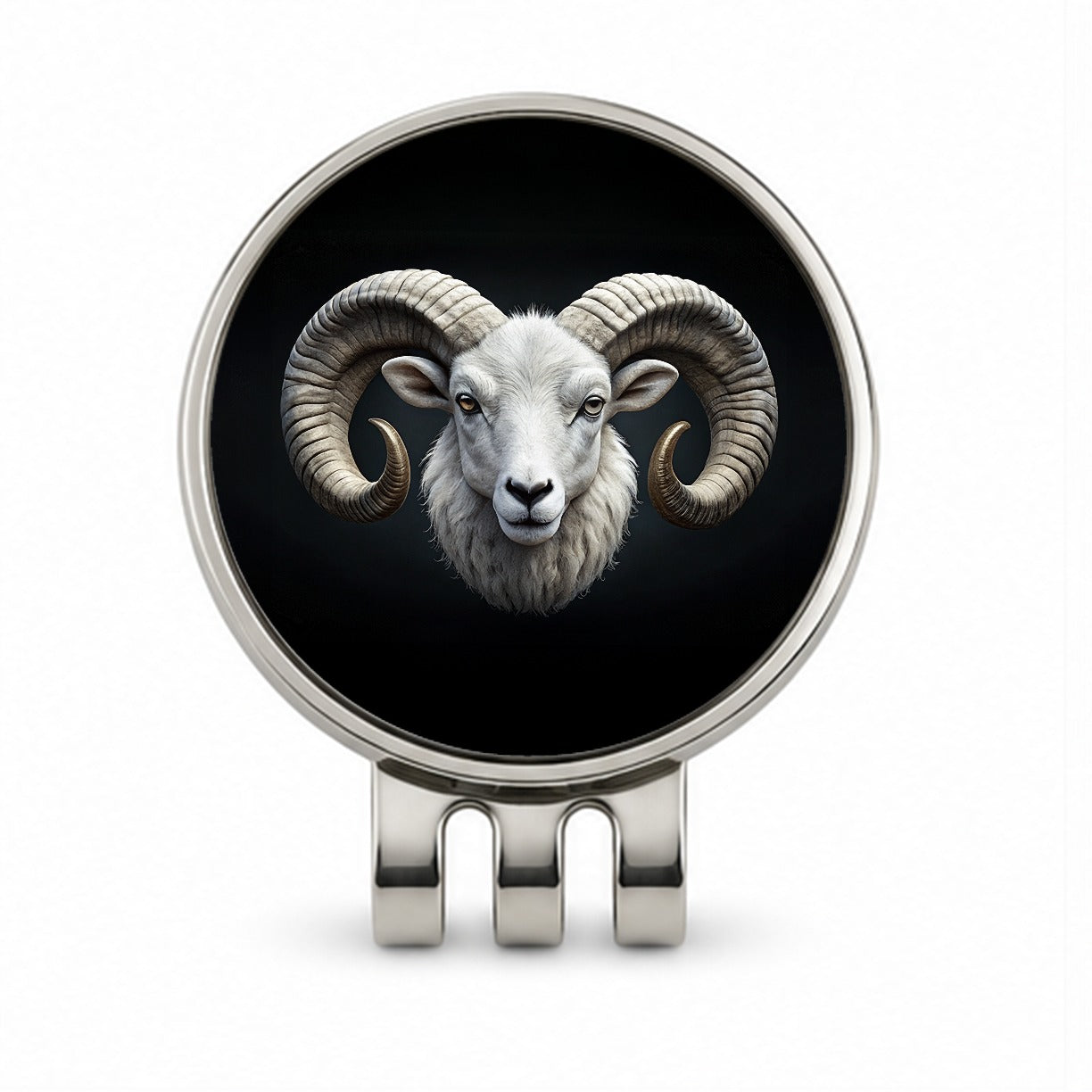 White Ram Head Golf Hat Clip with Ball Marker
