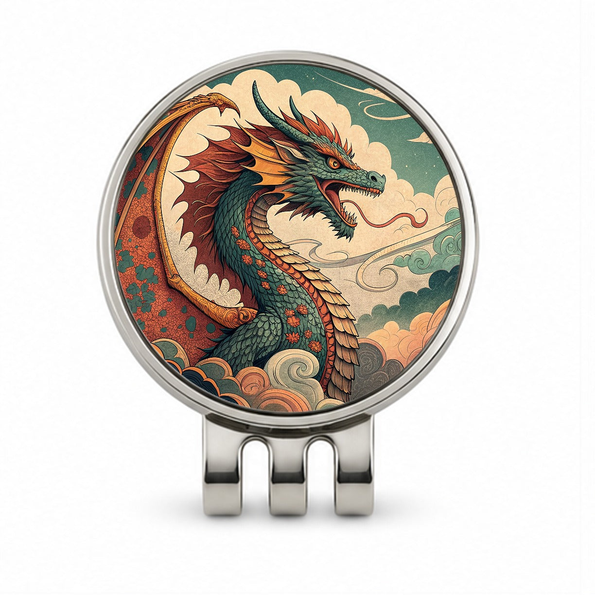60's Style Pulp Fantasy Dragon Illustration Golf Hat Clip with Ball Marker