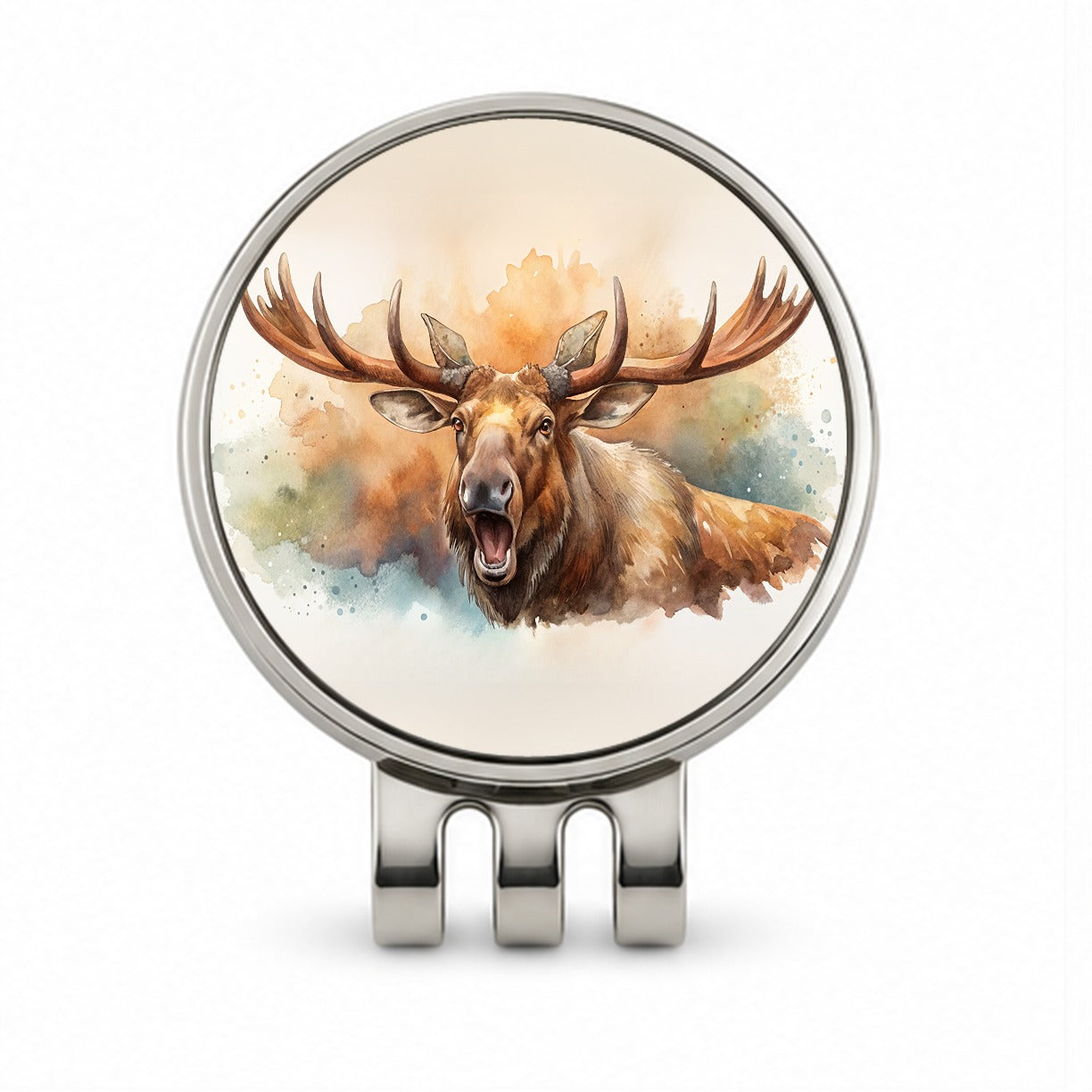 Angry Moose Watercolor Golf Hat Clip with Ball Marker
