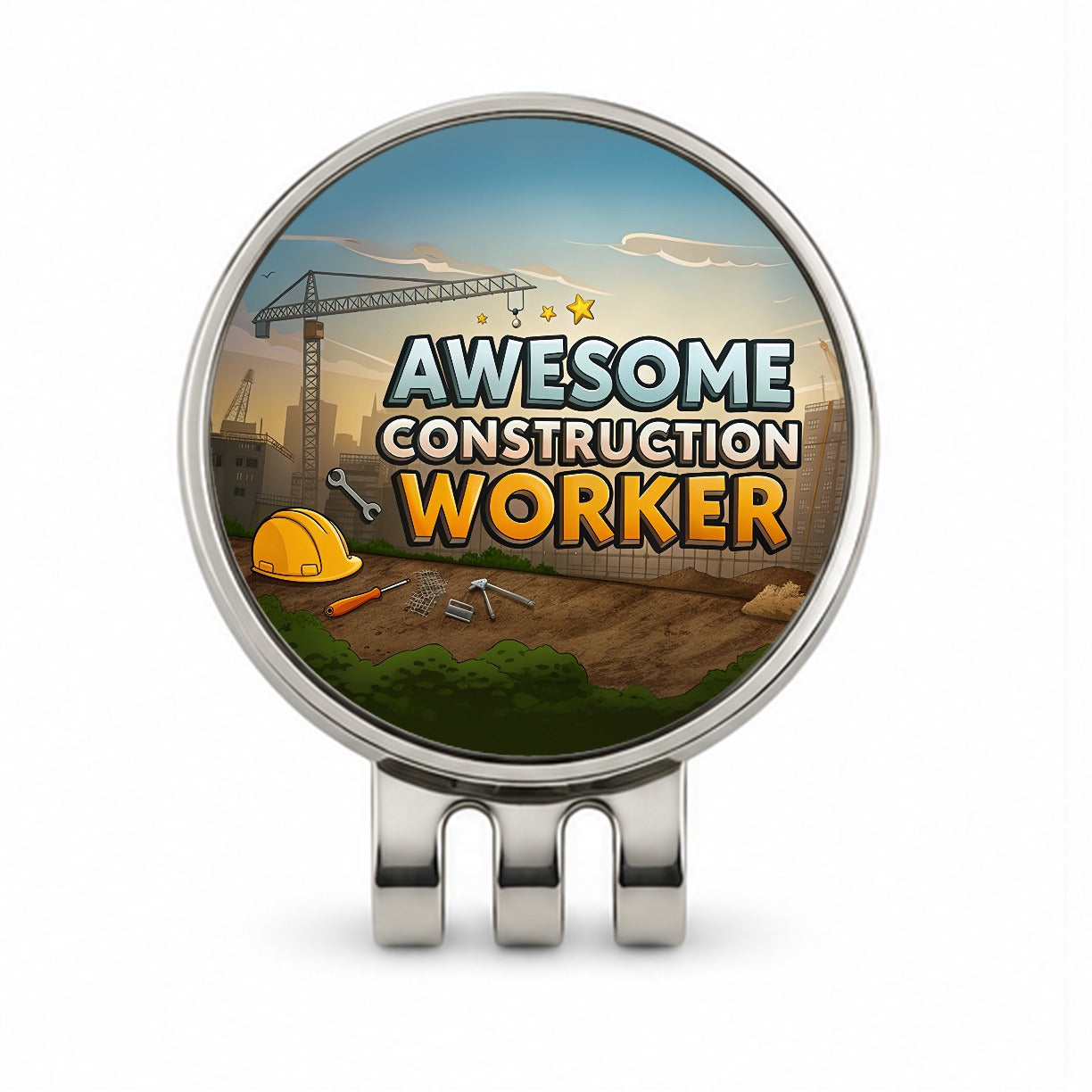 Awesome Construction Worker Inspirational Golf Hat Clip with Ball Marker