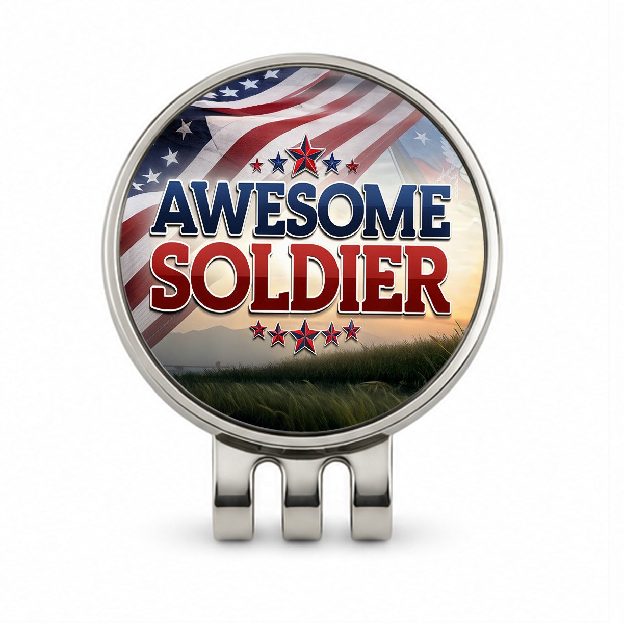 Awesome Soldier Patriotic Military Inspirational Golf Hat Clip with Ball Marker